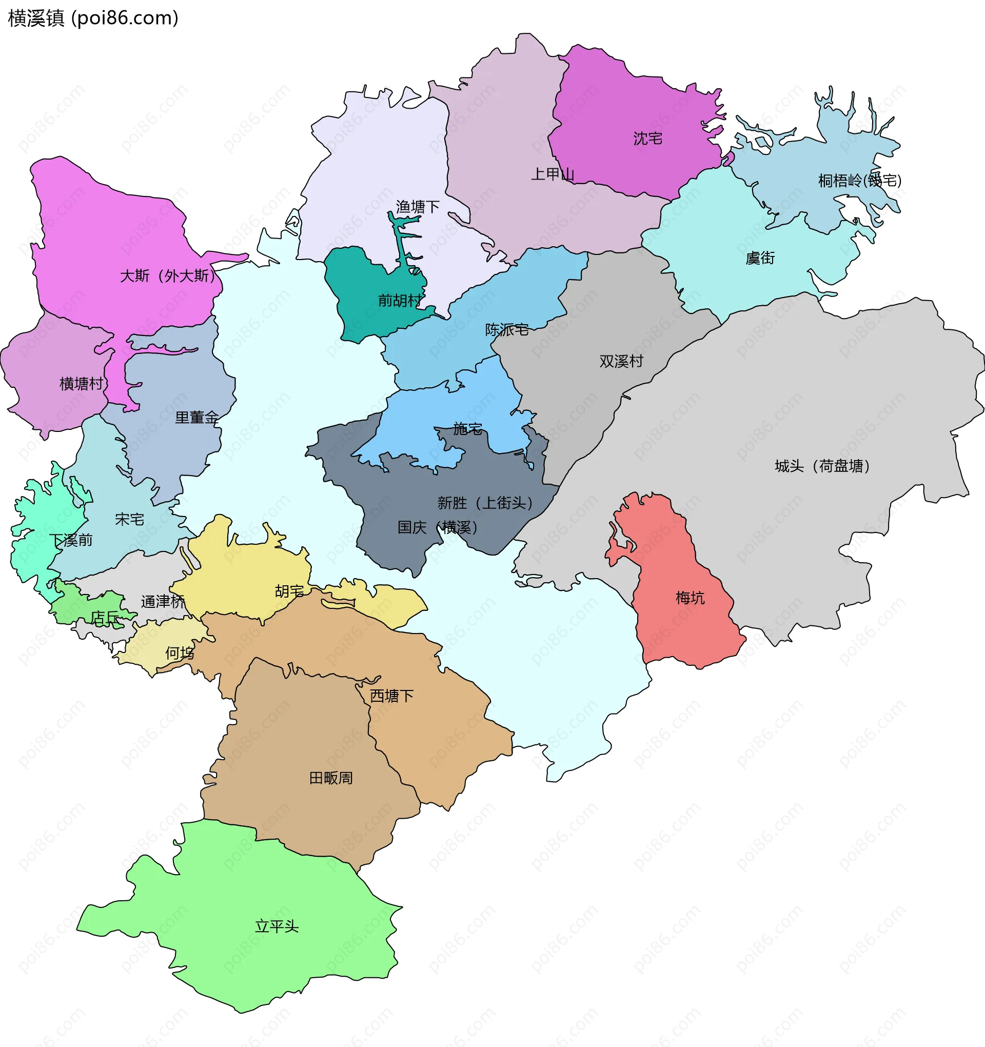 横溪镇边界地图(五级行政区划)