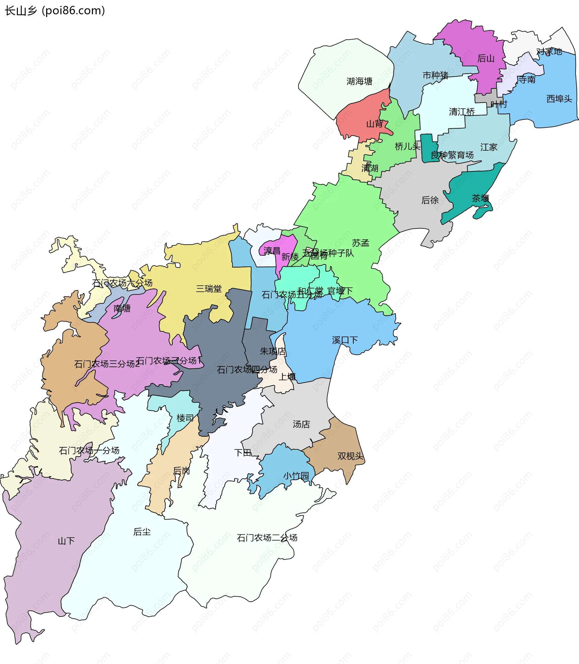 长山乡边界地图(五级行政区划)