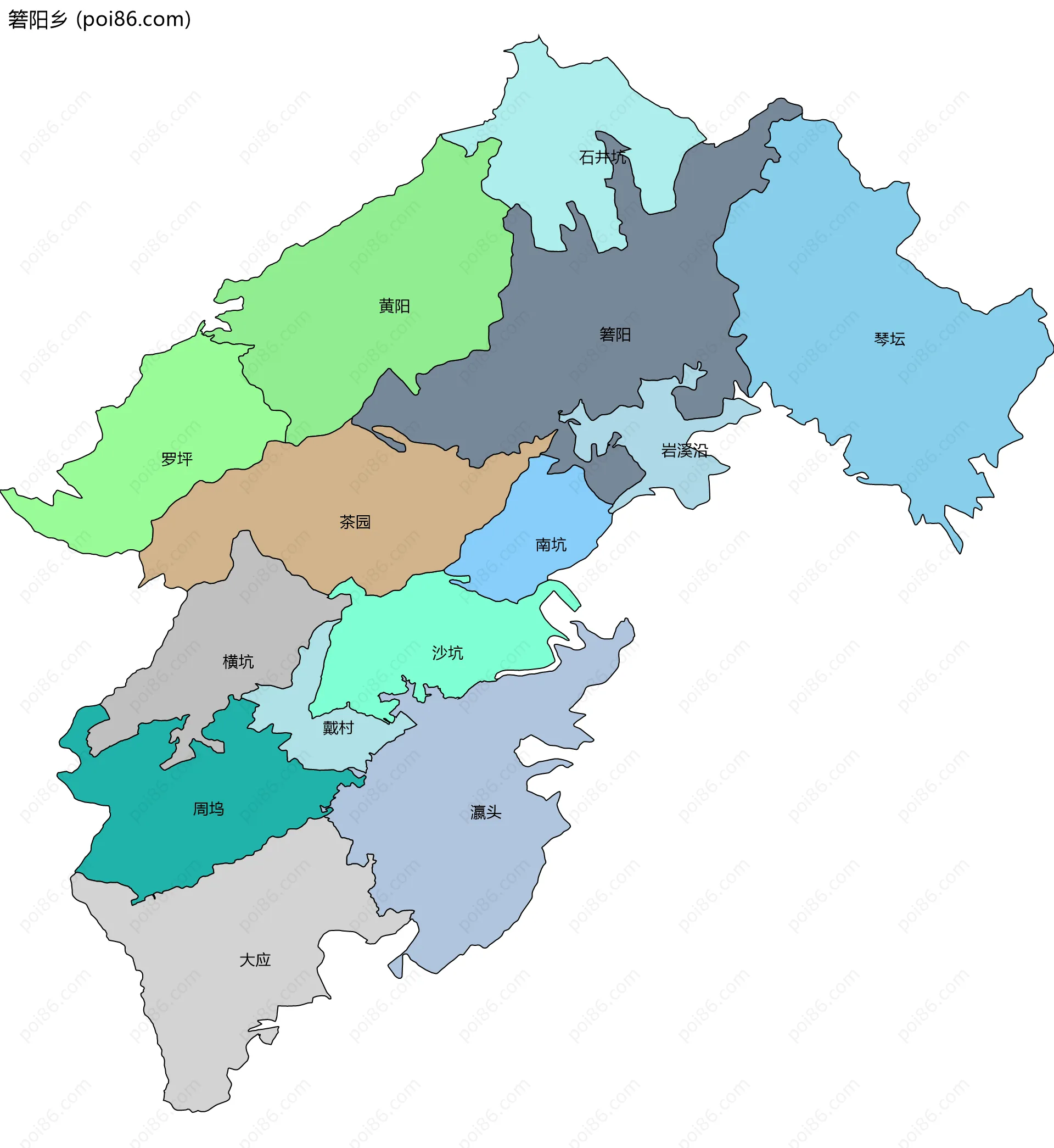 箬阳乡边界地图(五级行政区划)