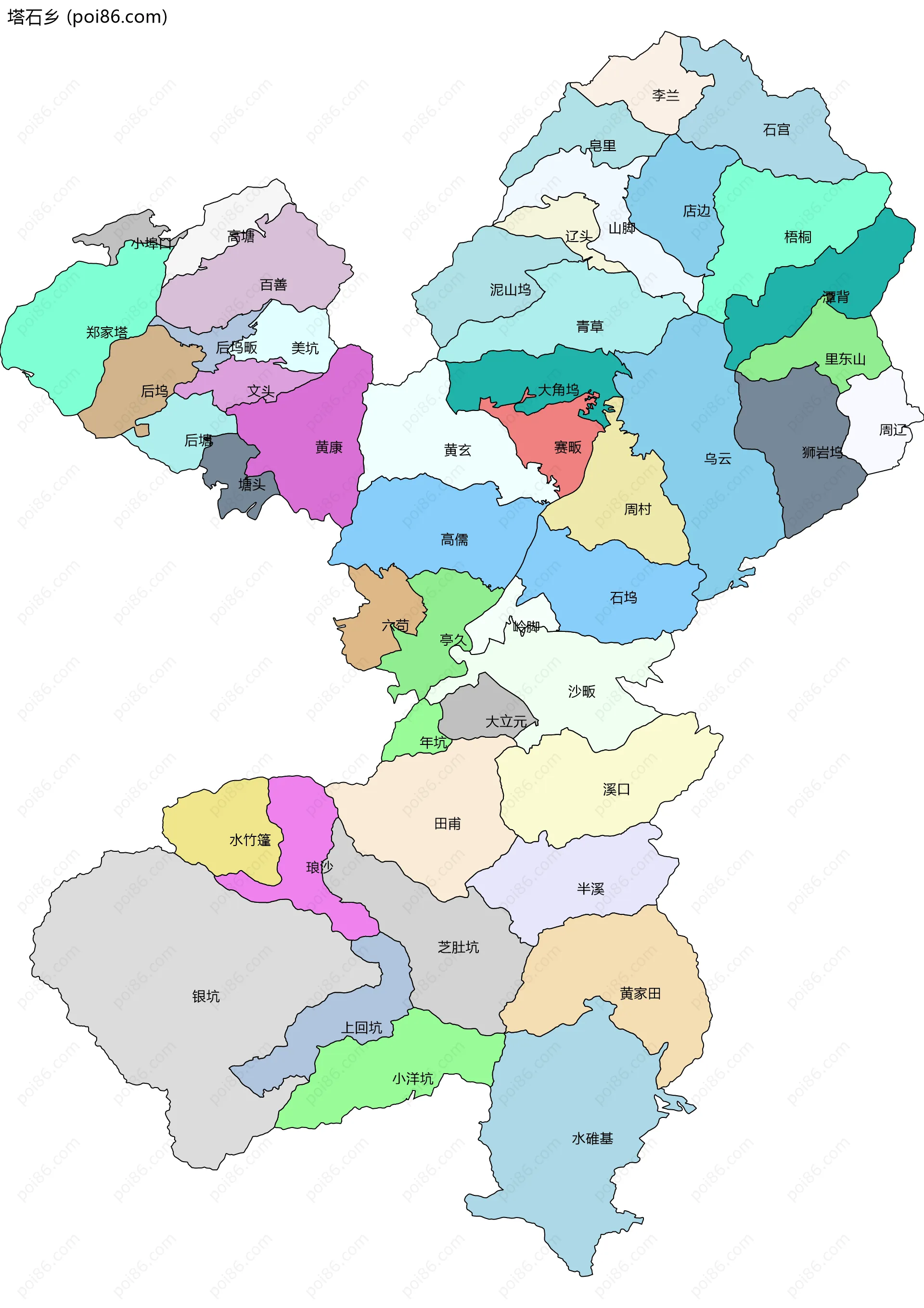 塔石乡边界地图(五级行政区划)