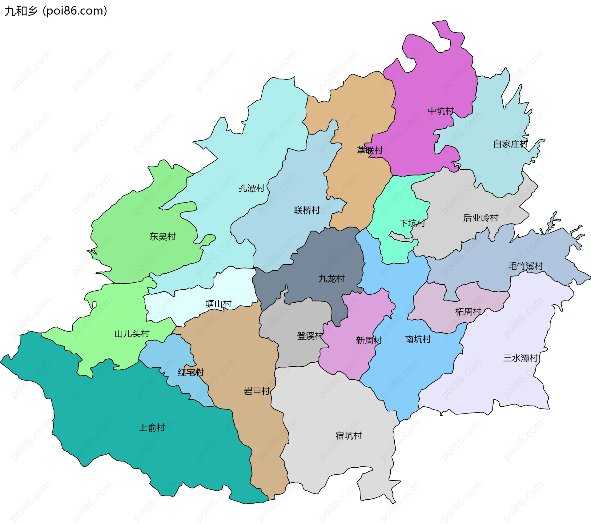 九和乡边界地图(五级行政区划)