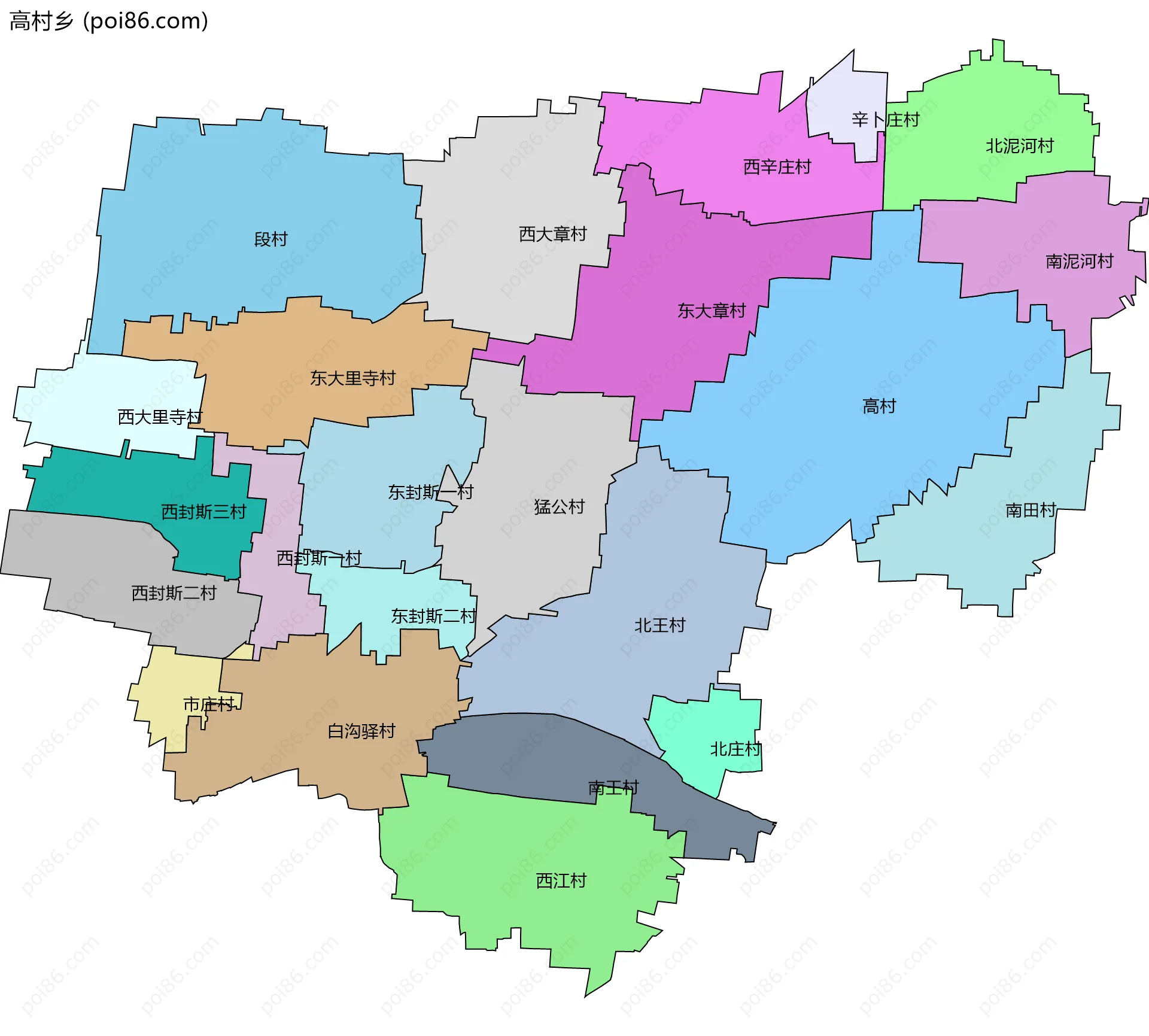 高村乡边界地图(五级行政区划)