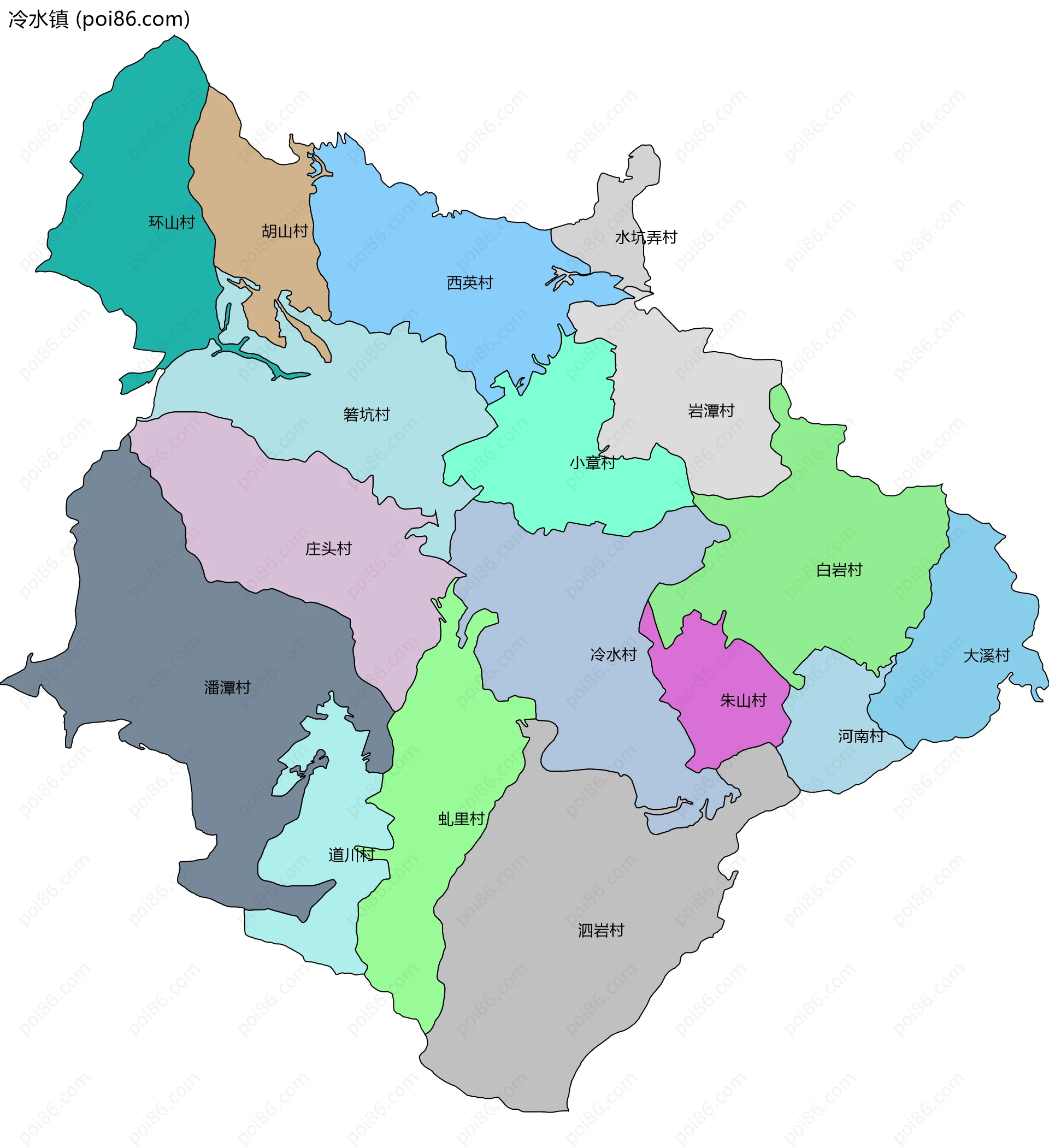 冷水镇边界地图(五级行政区划)
