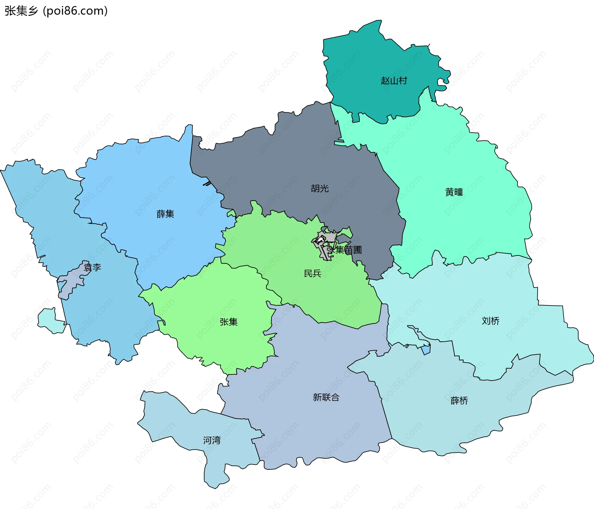 张集乡边界地图(五级行政区划)