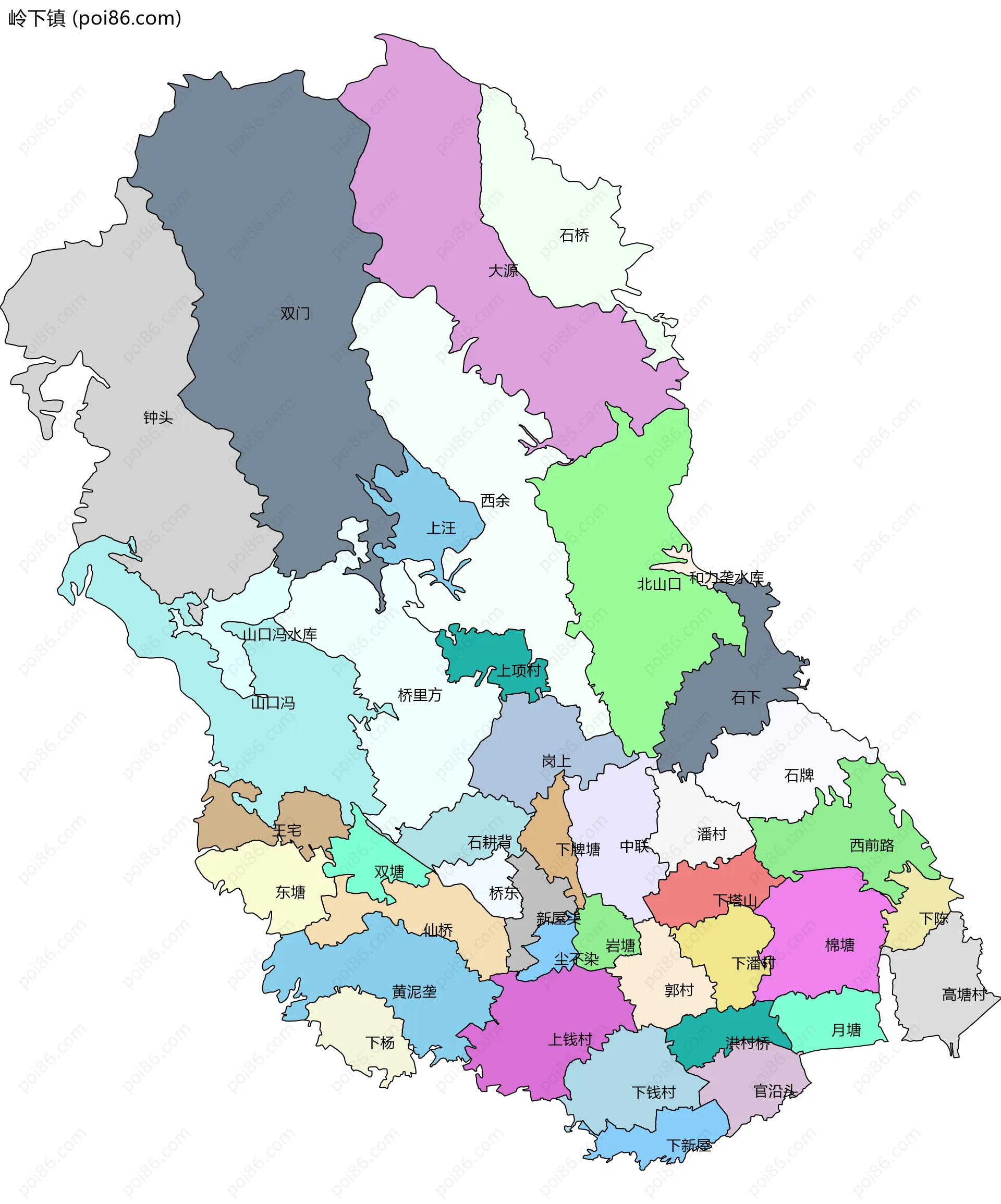 岭下镇边界地图(五级行政区划)