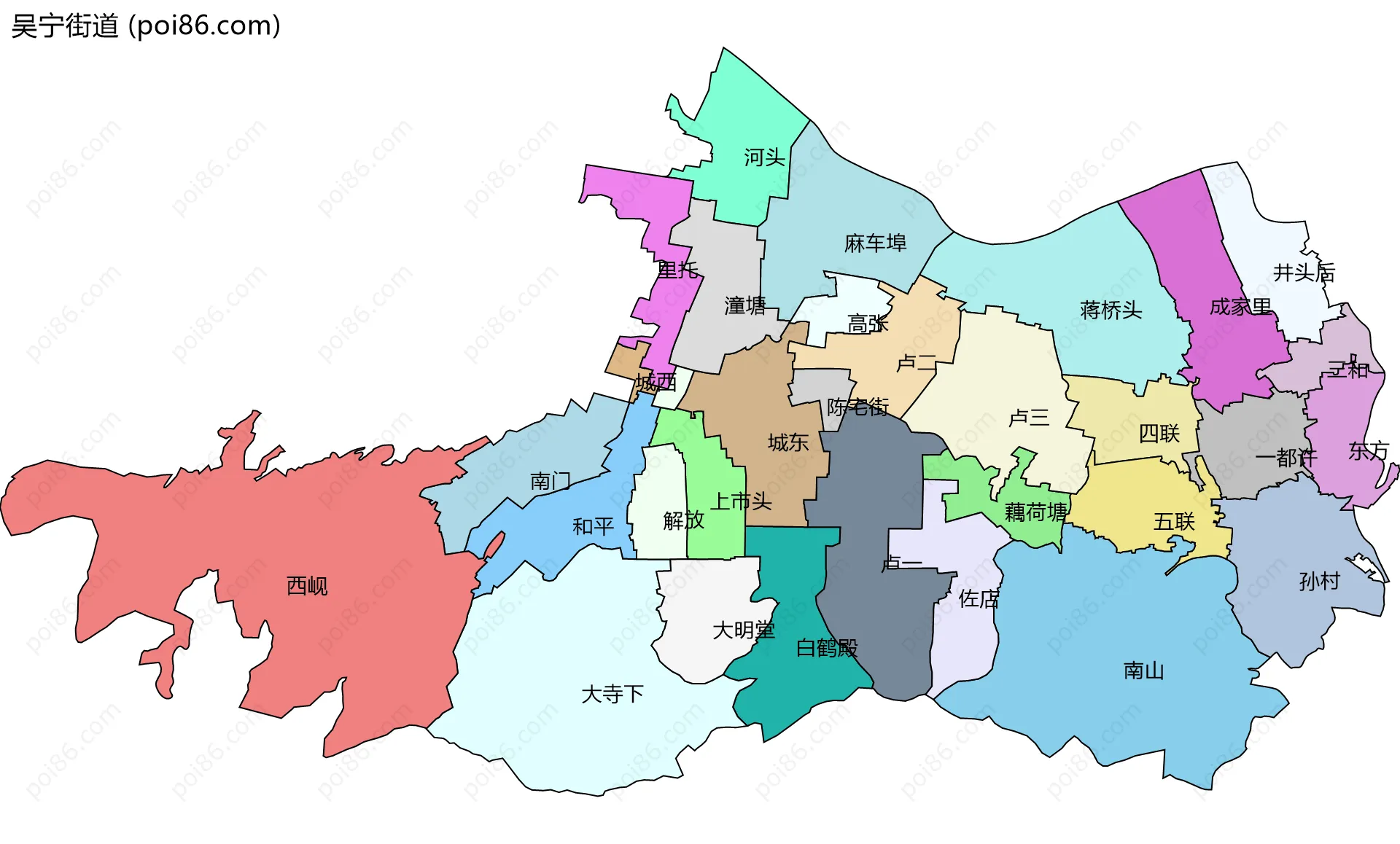 吴宁街道边界地图(五级行政区划)