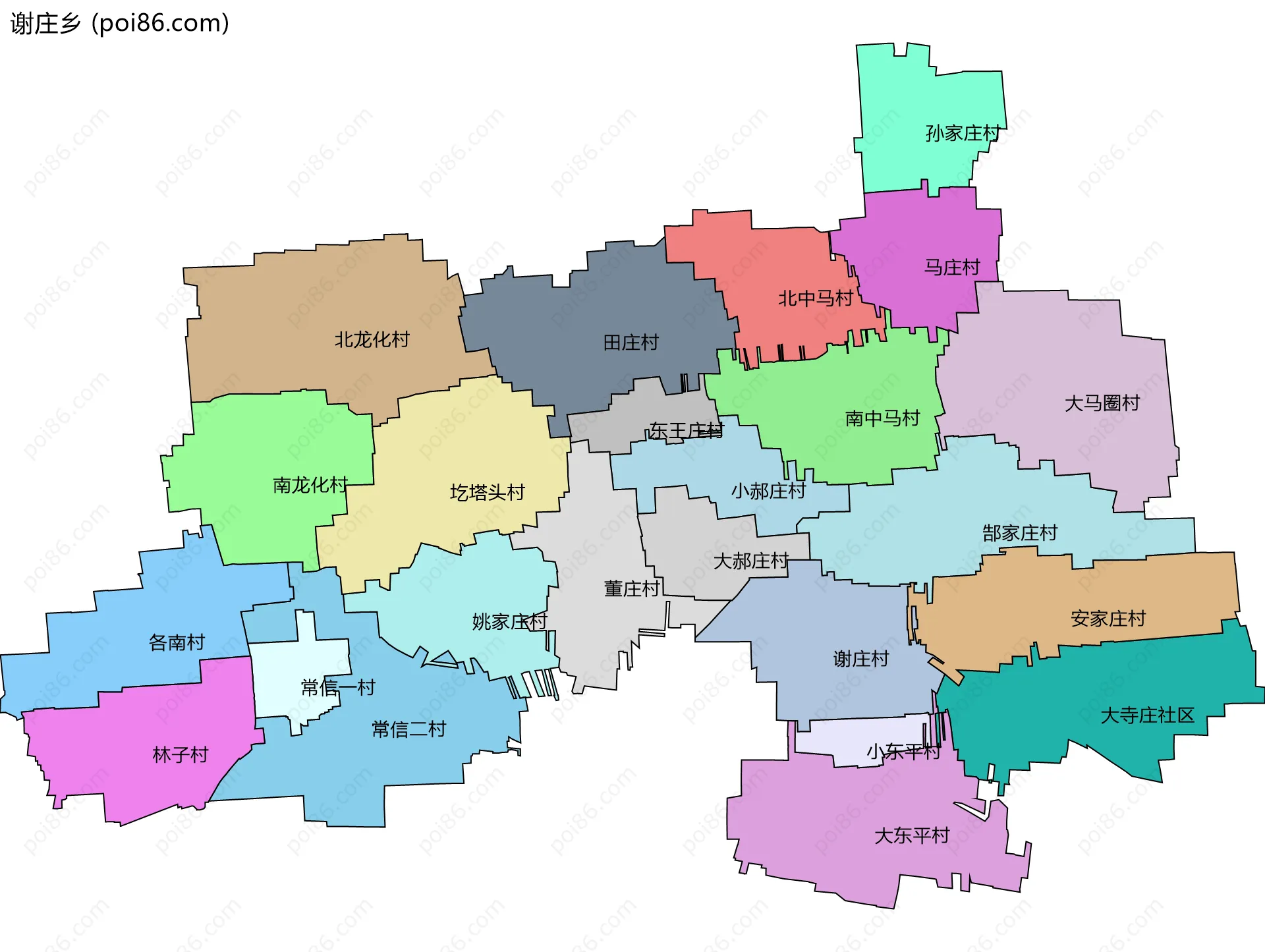 谢庄乡边界地图(五级行政区划)