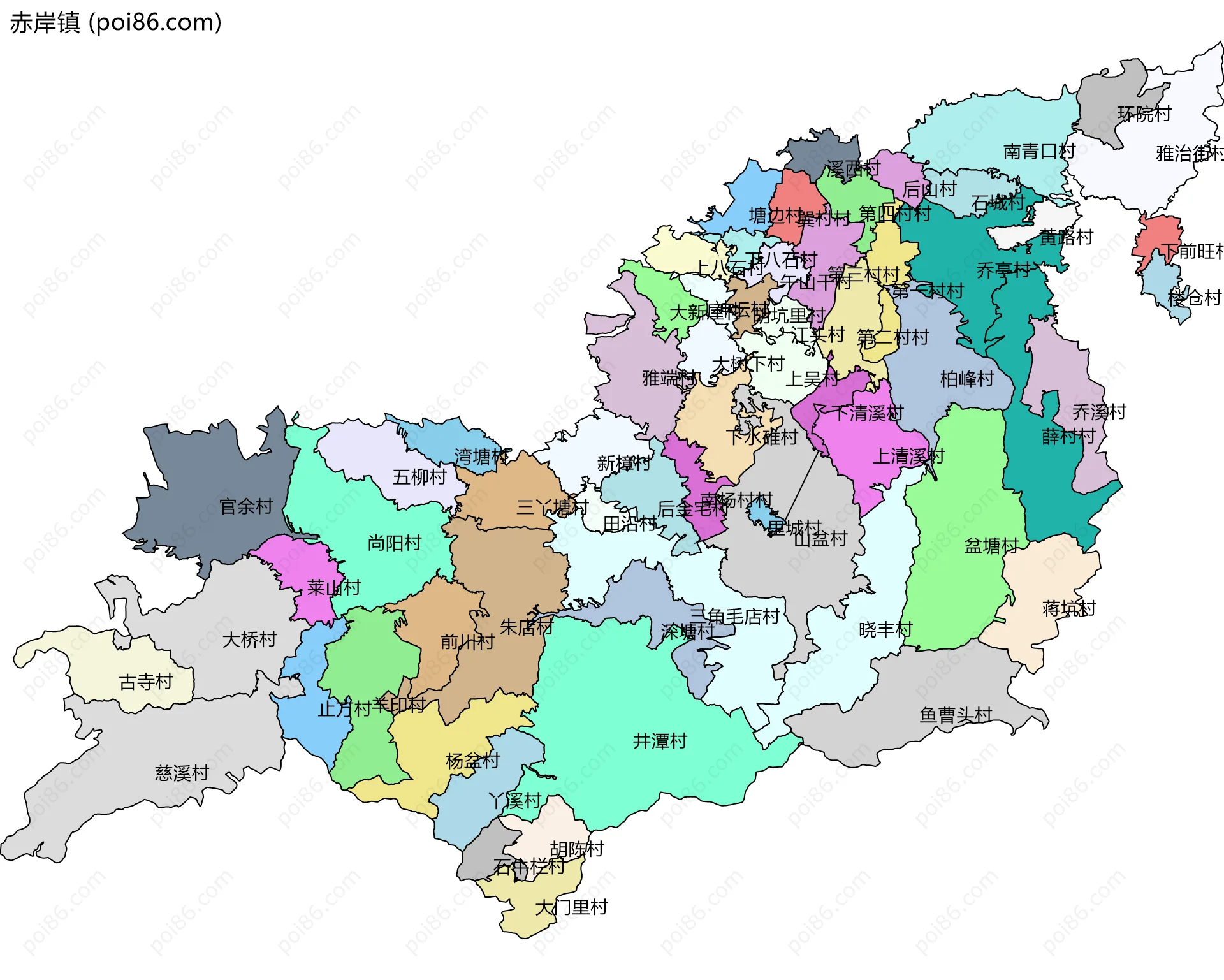 赤岸镇边界地图(五级行政区划)