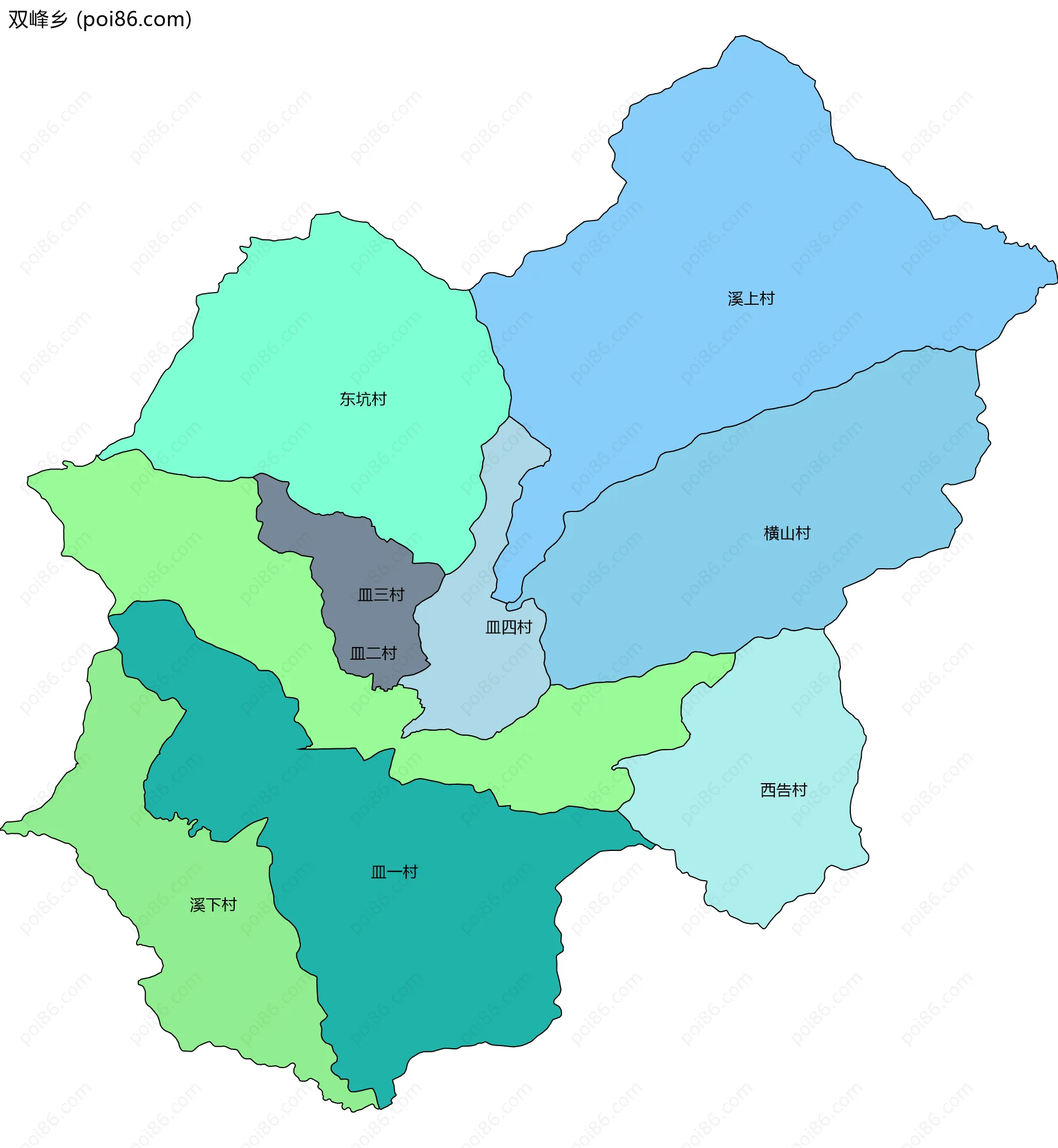 双峰乡边界地图(五级行政区划)