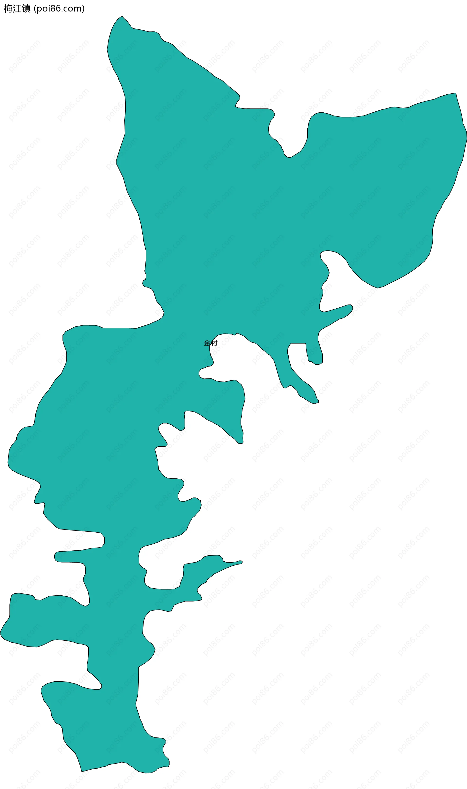 梅江镇边界地图(五级行政区划)