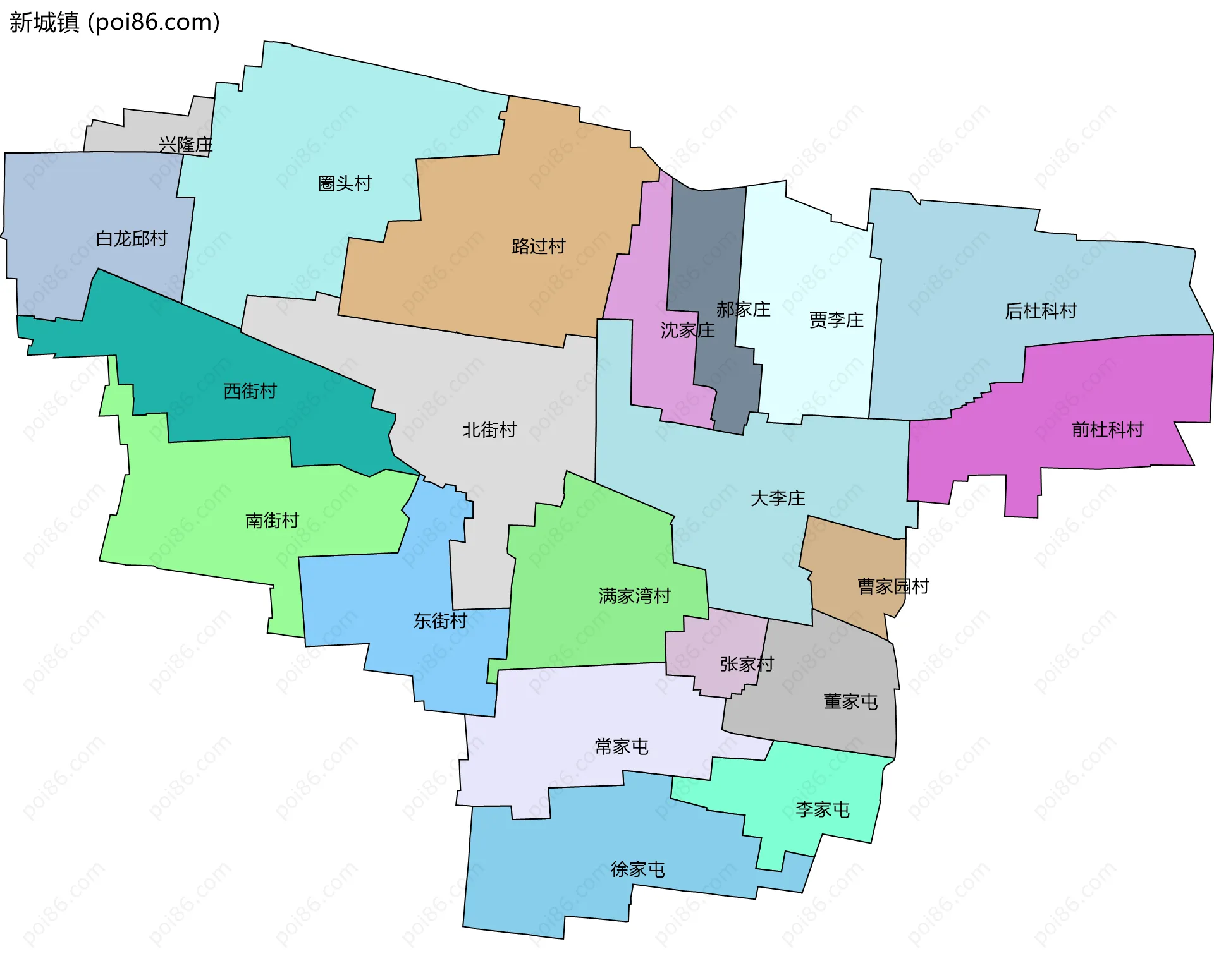 新城镇边界地图(五级行政区划)