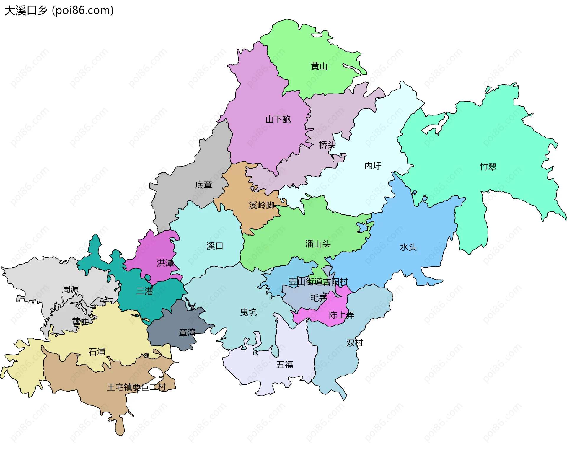 大溪口乡边界地图(五级行政区划)