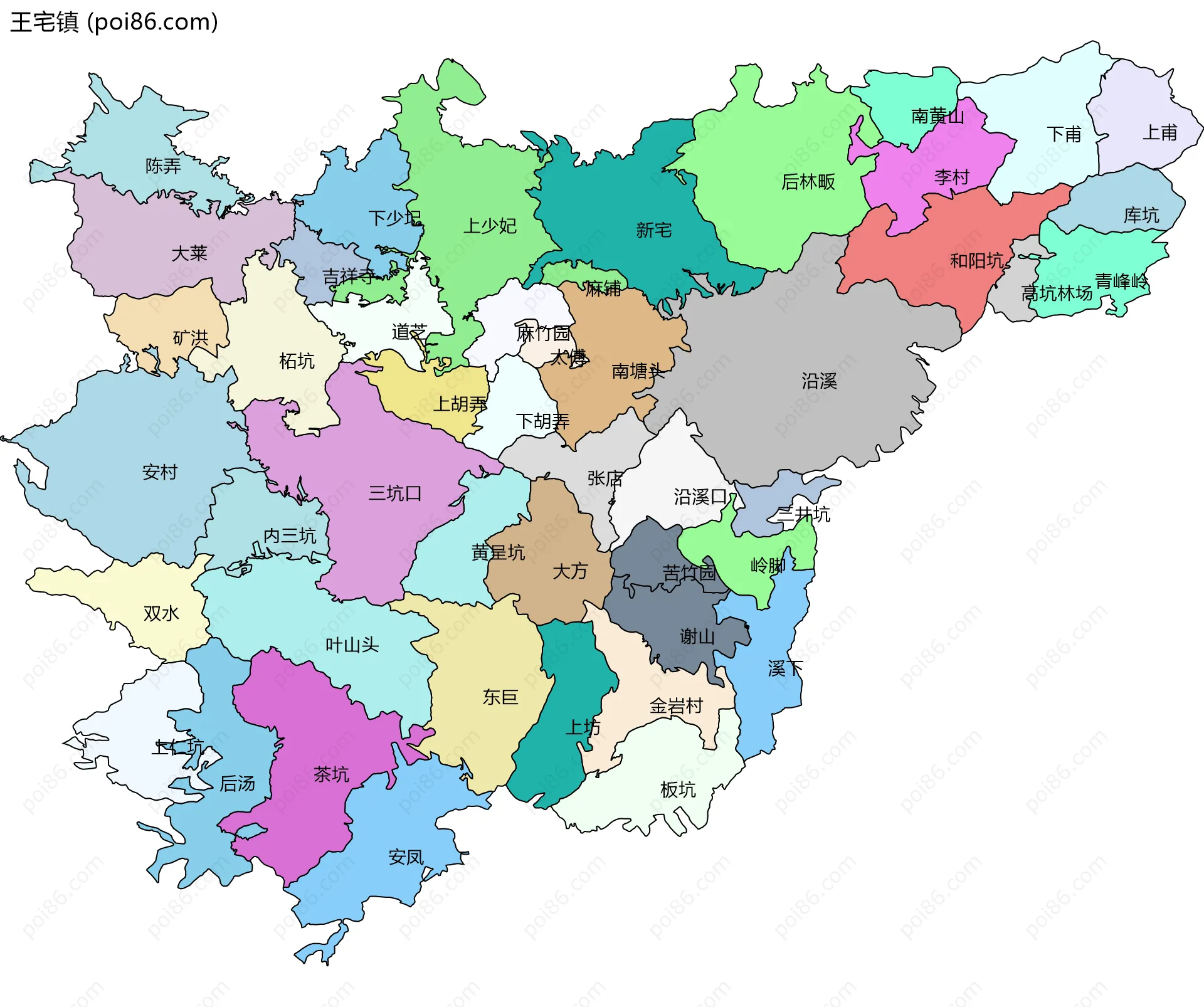 王宅镇边界地图(五级行政区划)
