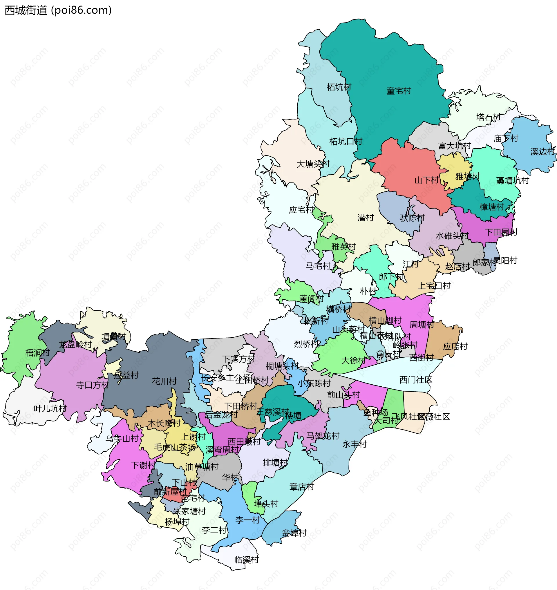西城街道边界地图(五级行政区划)