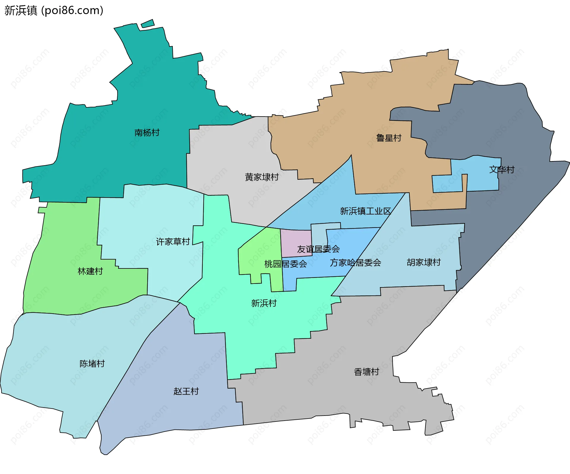 新浜镇边界地图(五级行政区划)