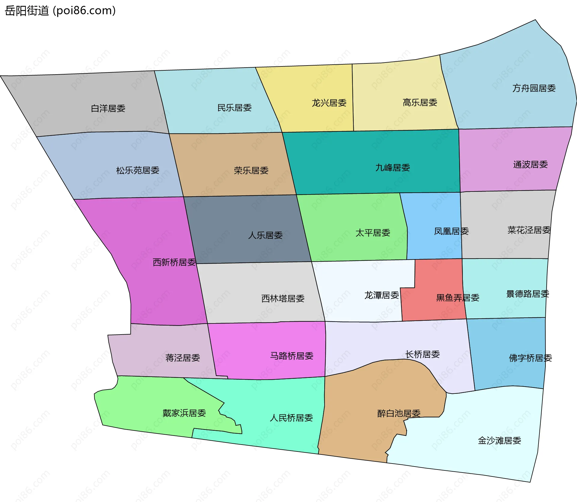 岳阳街道边界地图(五级行政区划)