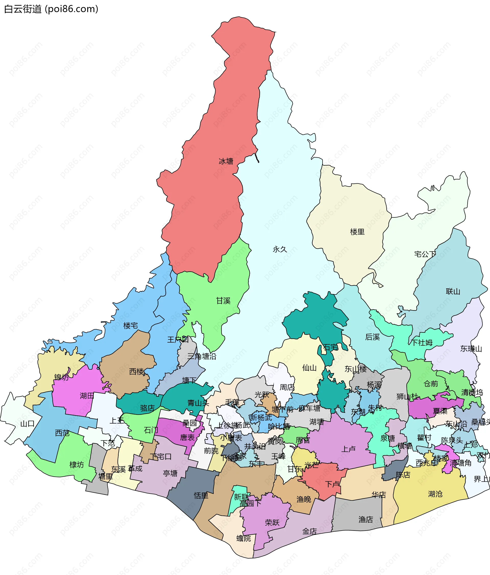 白云街道边界地图(五级行政区划)