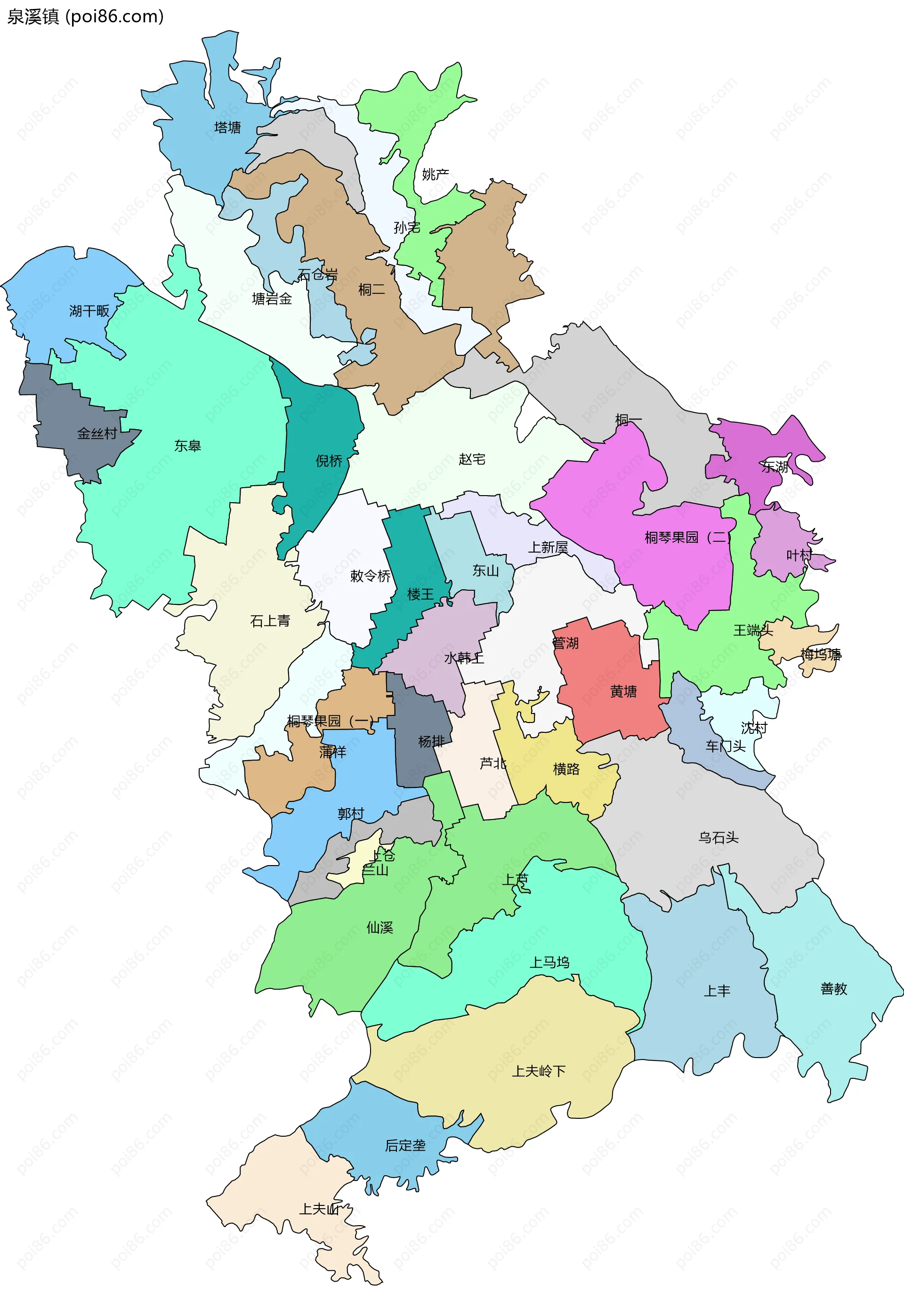 泉溪镇边界地图(五级行政区划)