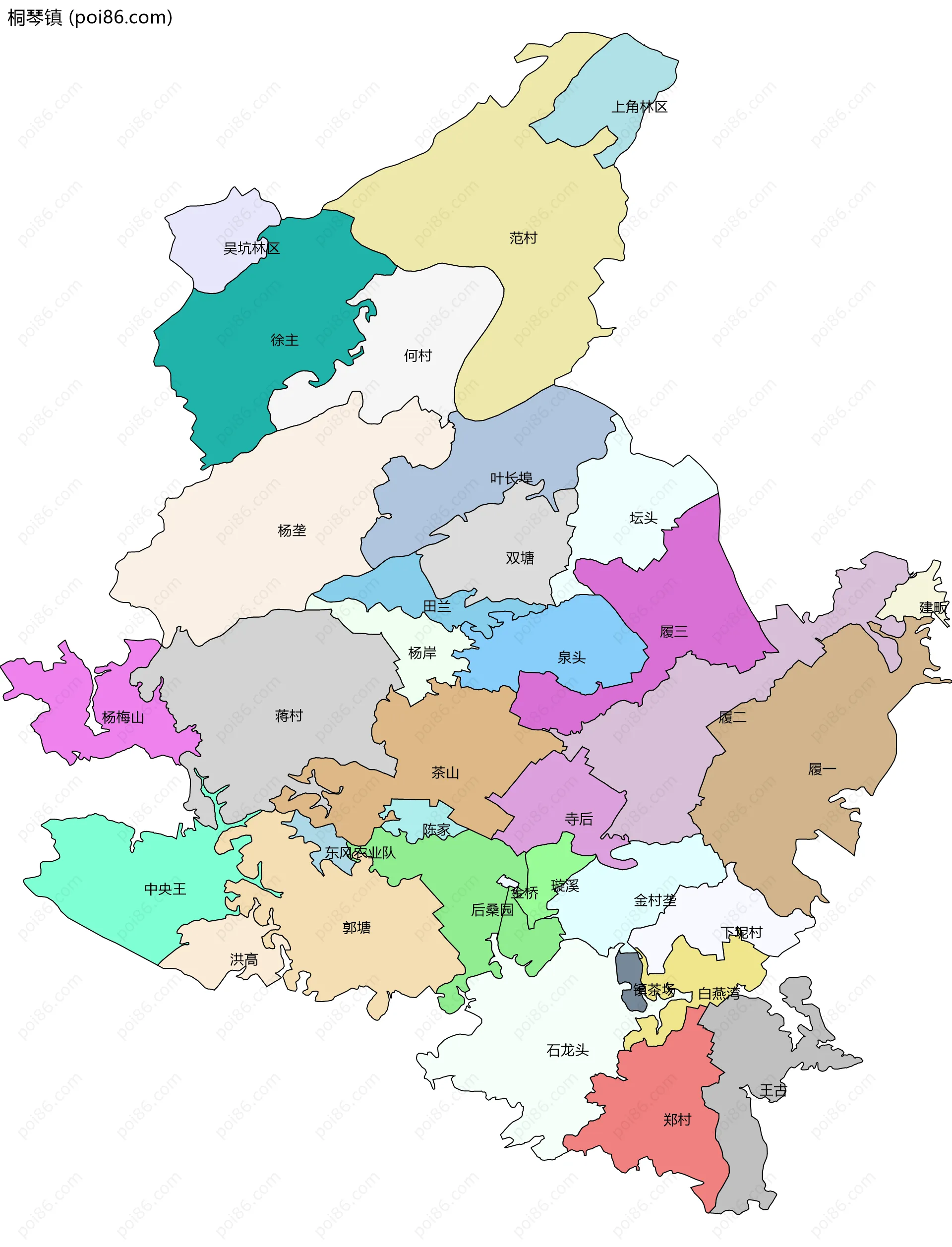 桐琴镇边界地图(五级行政区划)