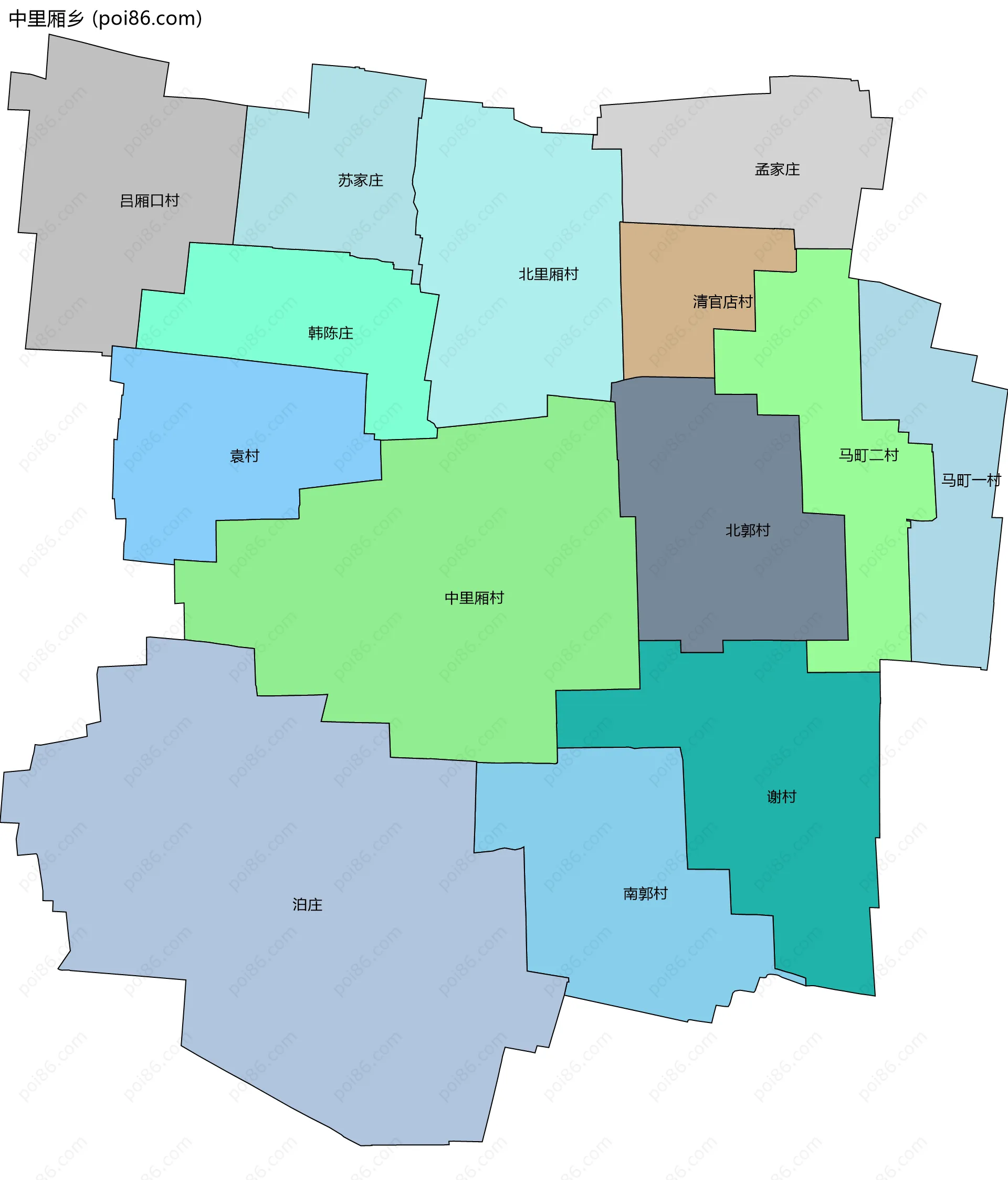 中里厢乡边界地图(五级行政区划)