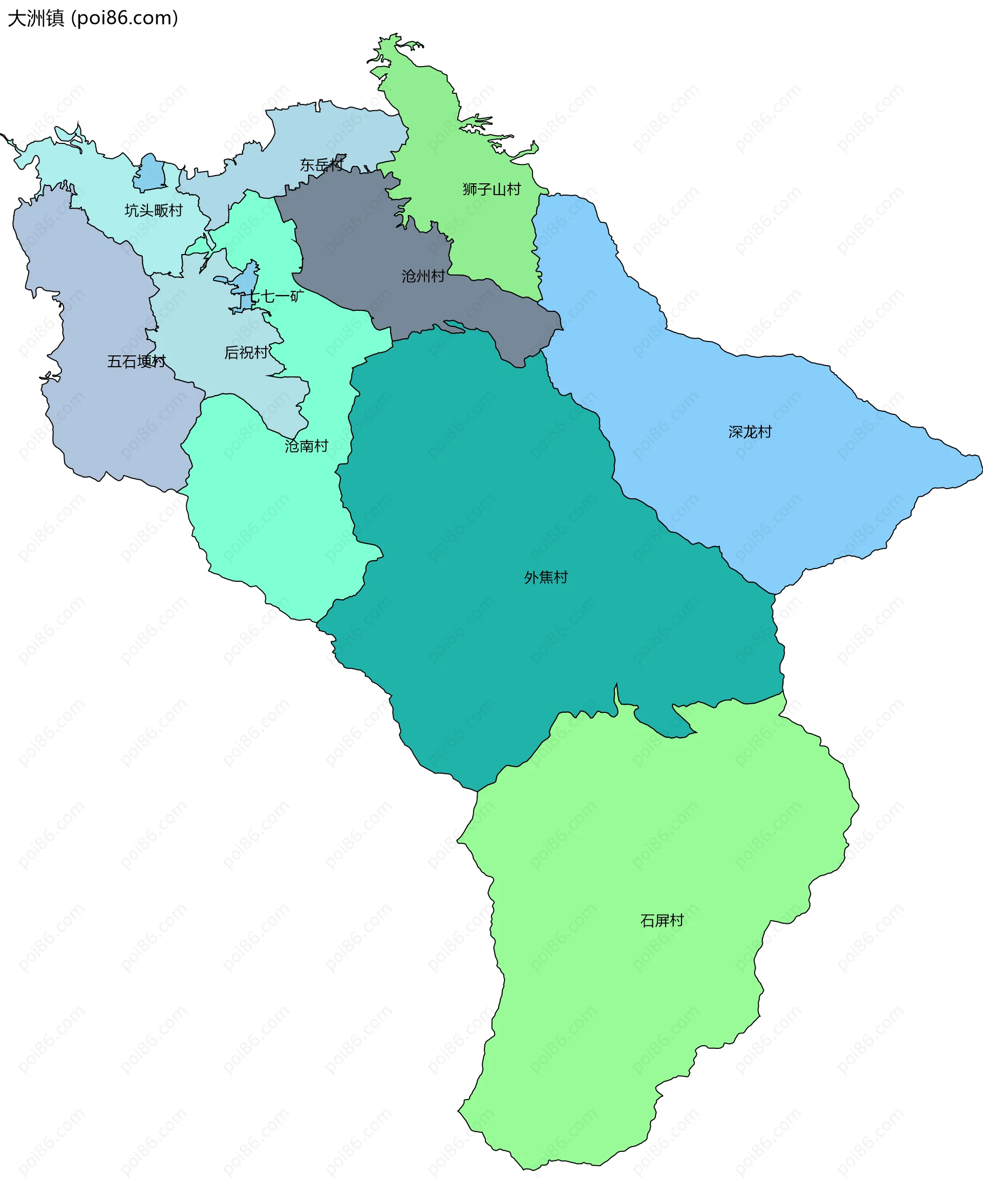 大洲镇边界地图(五级行政区划)