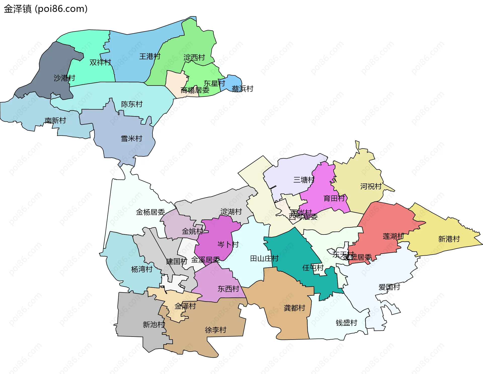 金泽镇边界地图(五级行政区划)