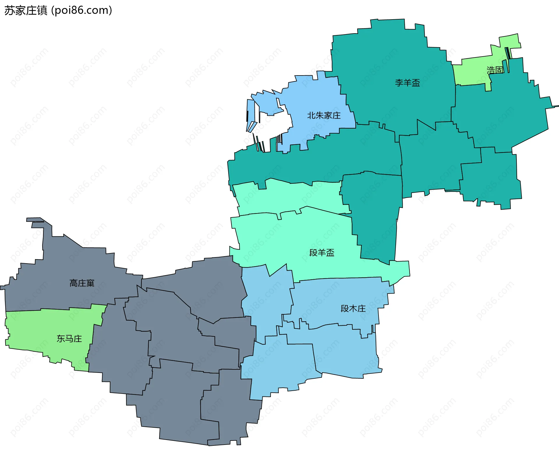 苏家庄镇边界地图(五级行政区划)