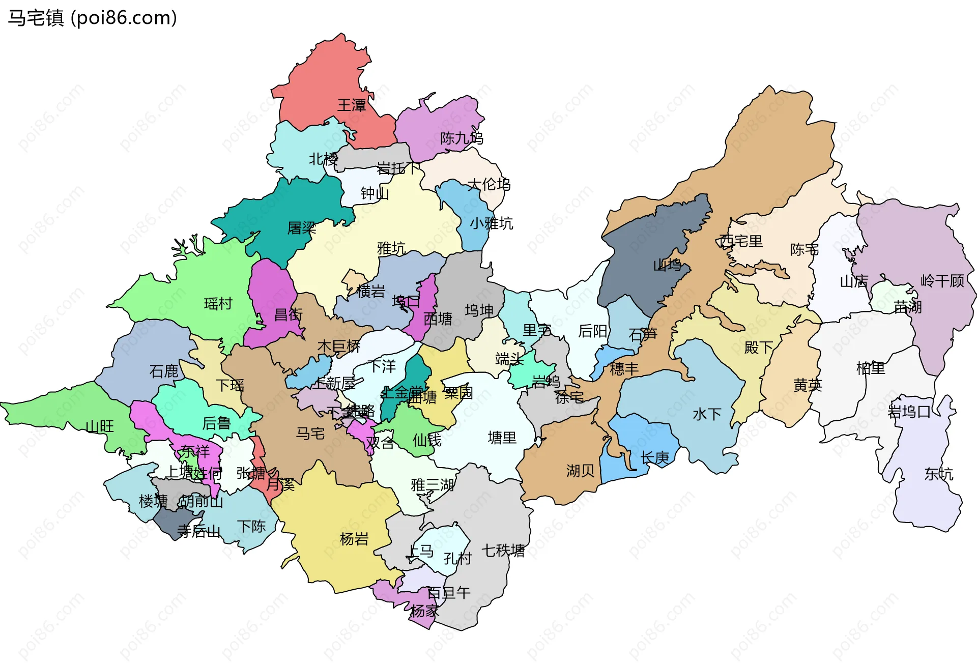 马宅镇边界地图(五级行政区划)
