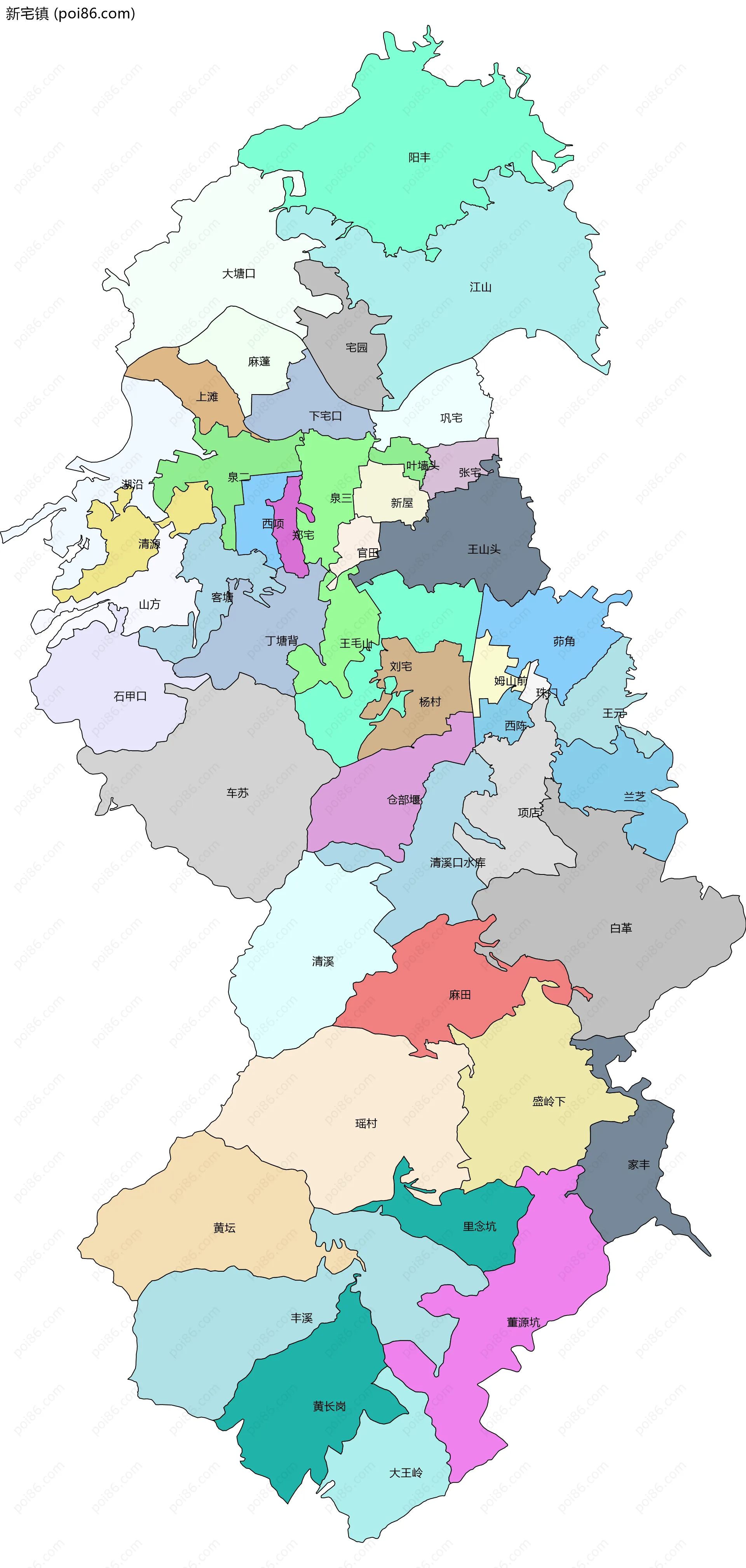 新宅镇边界地图(五级行政区划)