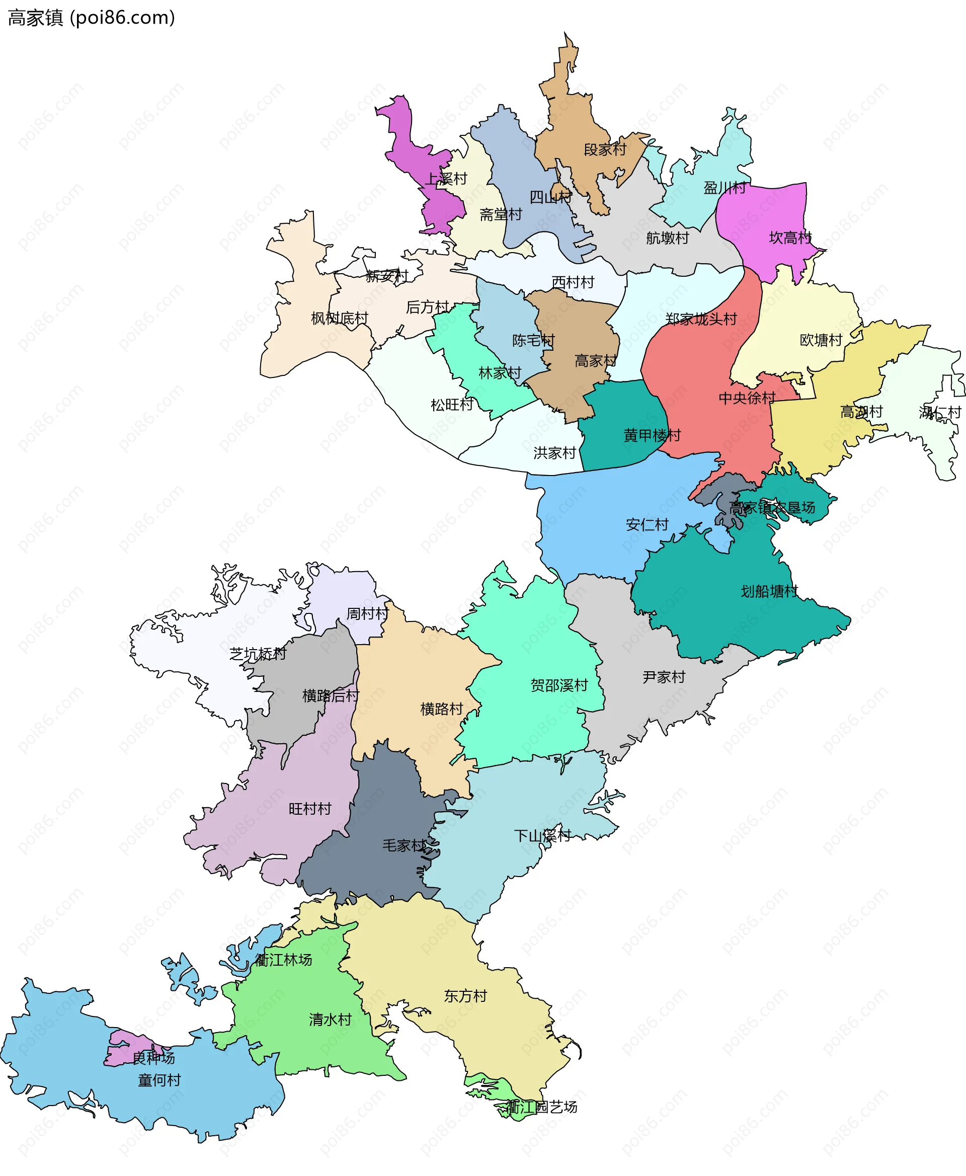 高家镇边界地图(五级行政区划)