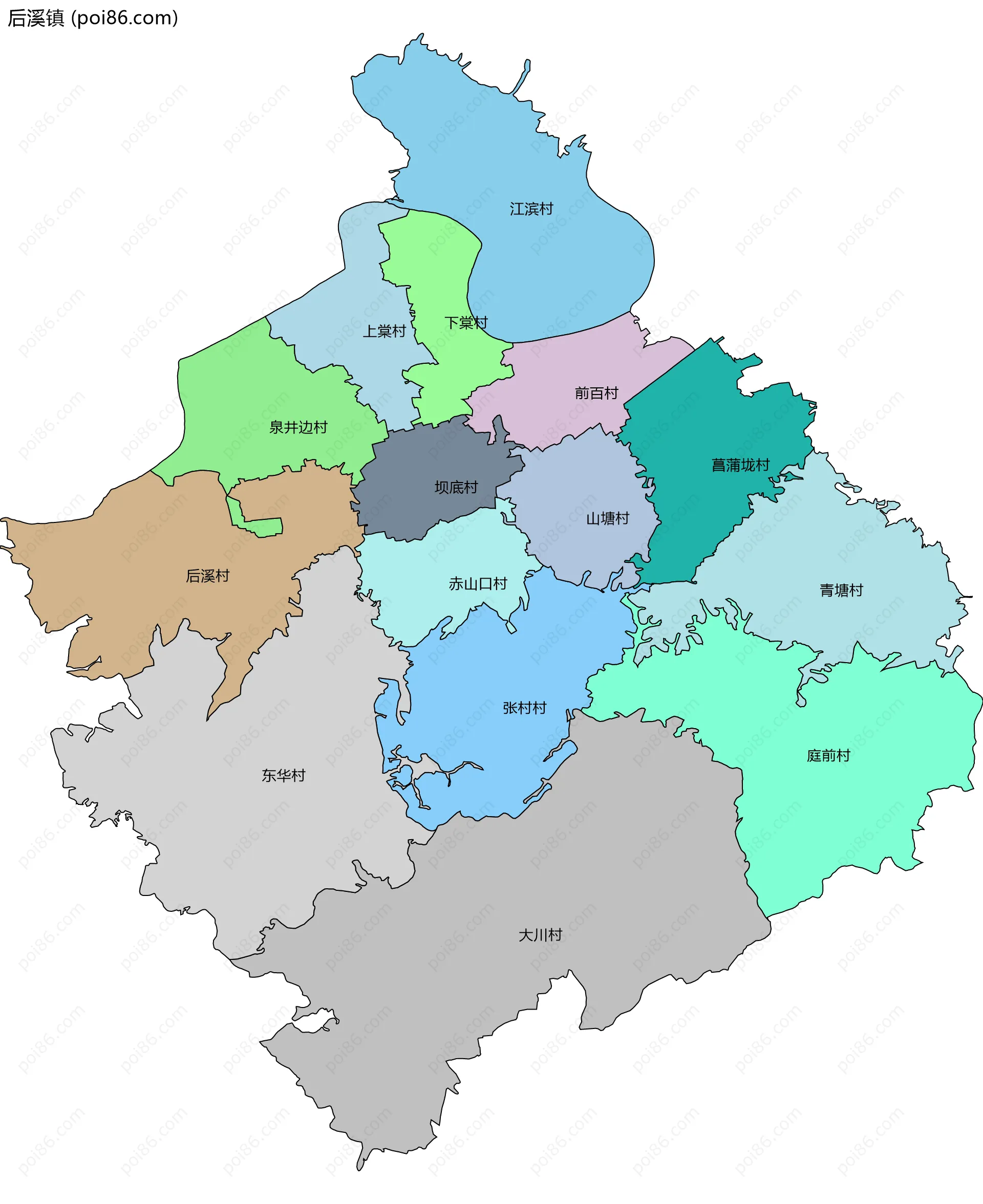 后溪镇边界地图(五级行政区划)