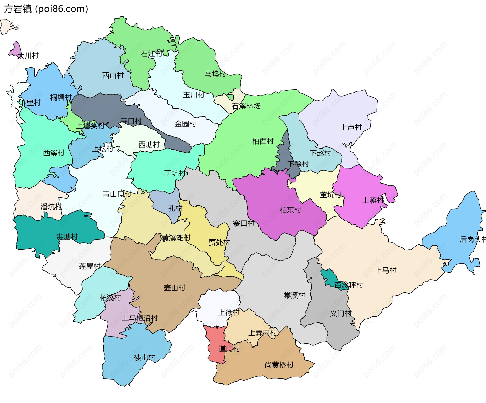 方岩镇边界地图(五级行政区划)