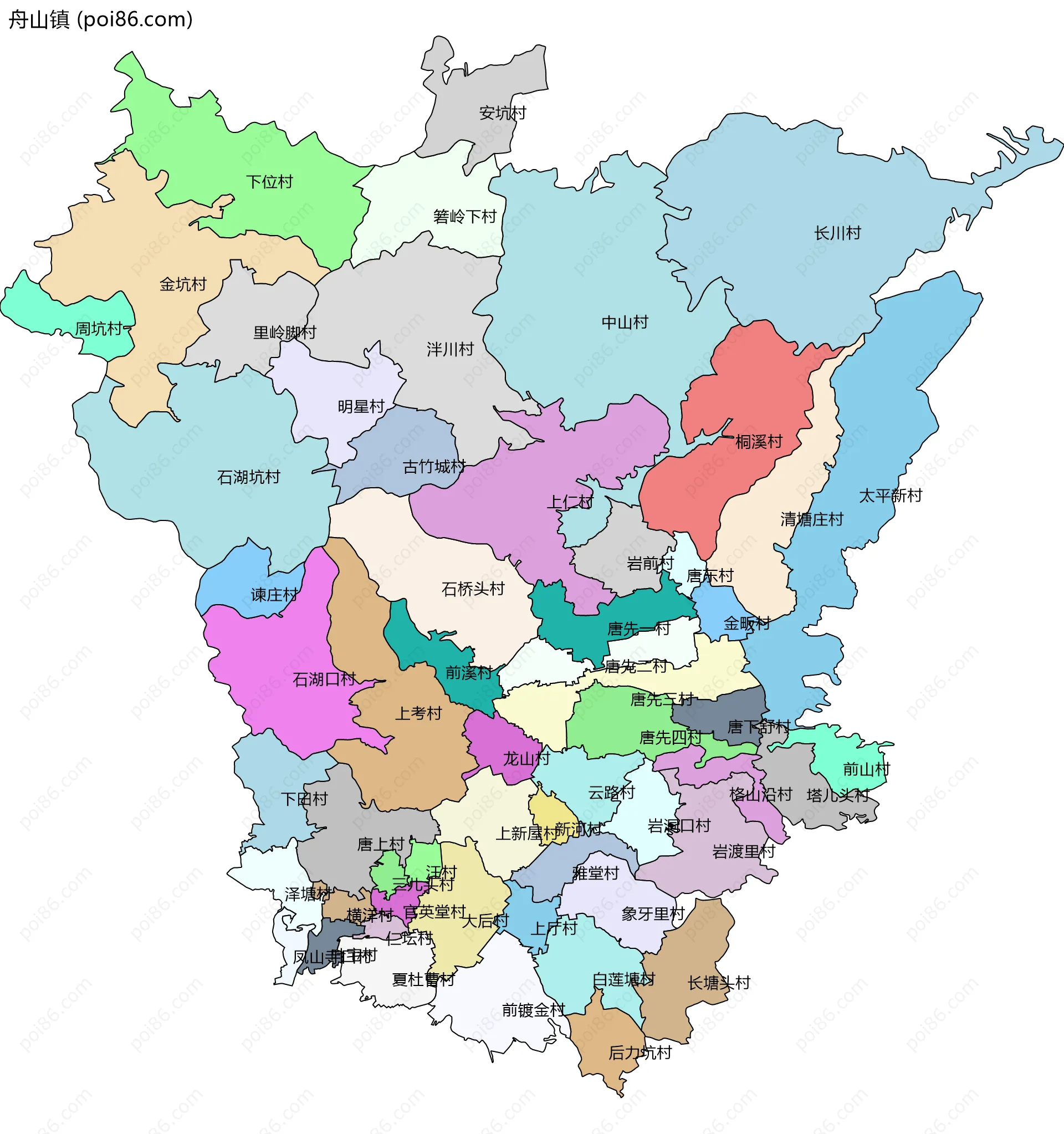 舟山镇边界地图(五级行政区划)