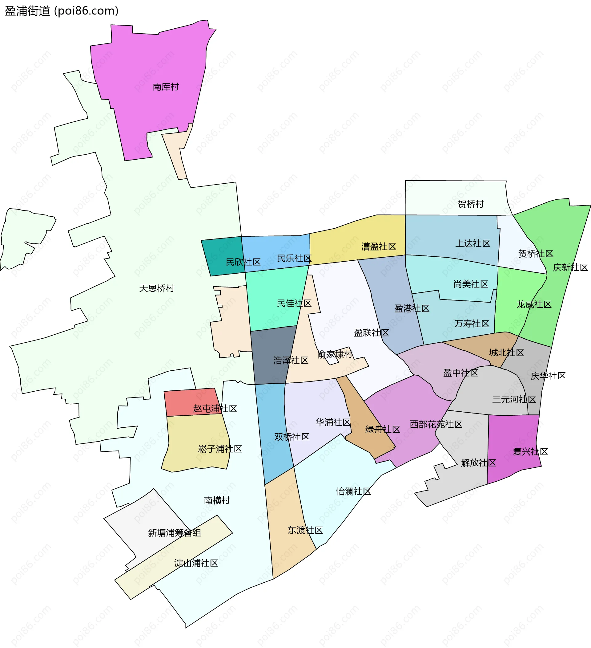 盈浦街道边界地图(五级行政区划)