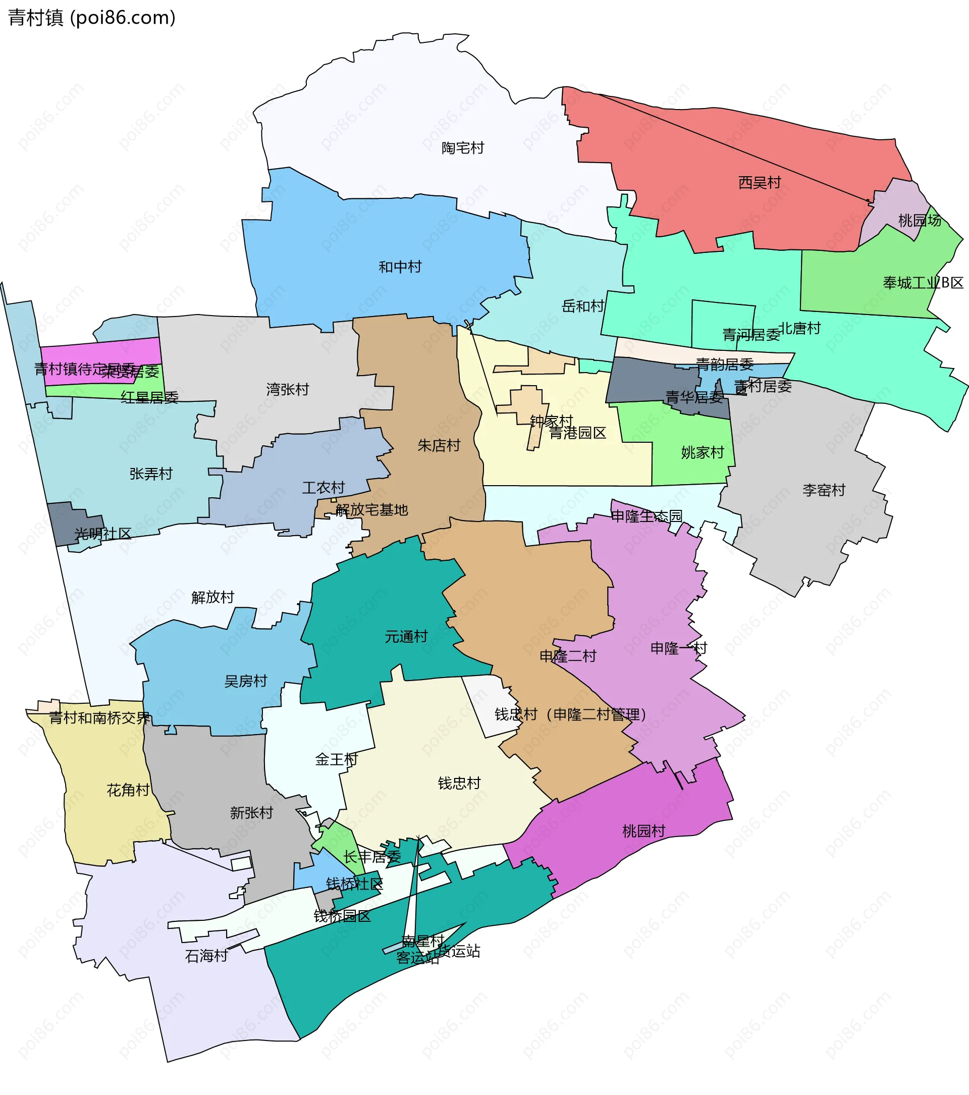 青村镇边界地图(五级行政区划)