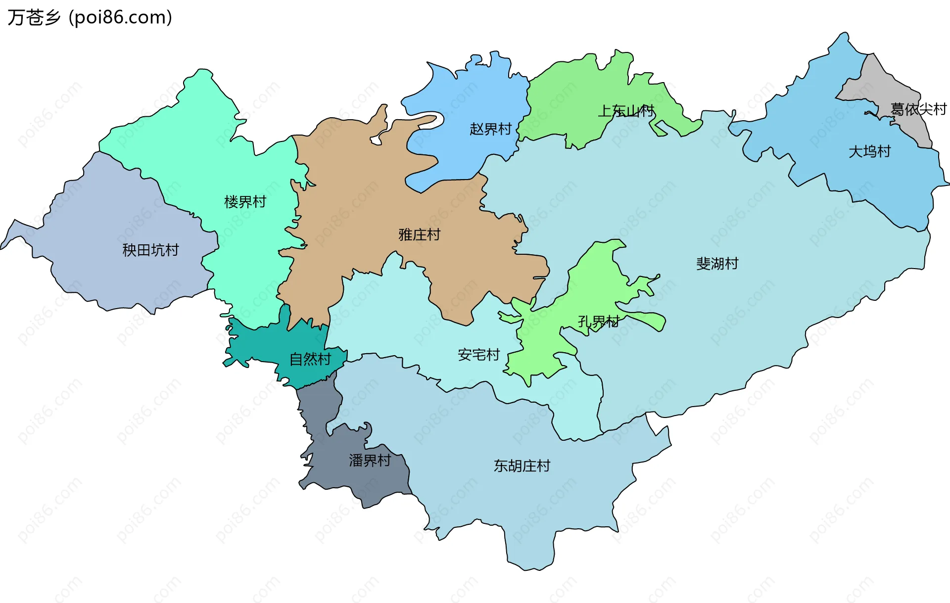 万苍乡边界地图(五级行政区划)