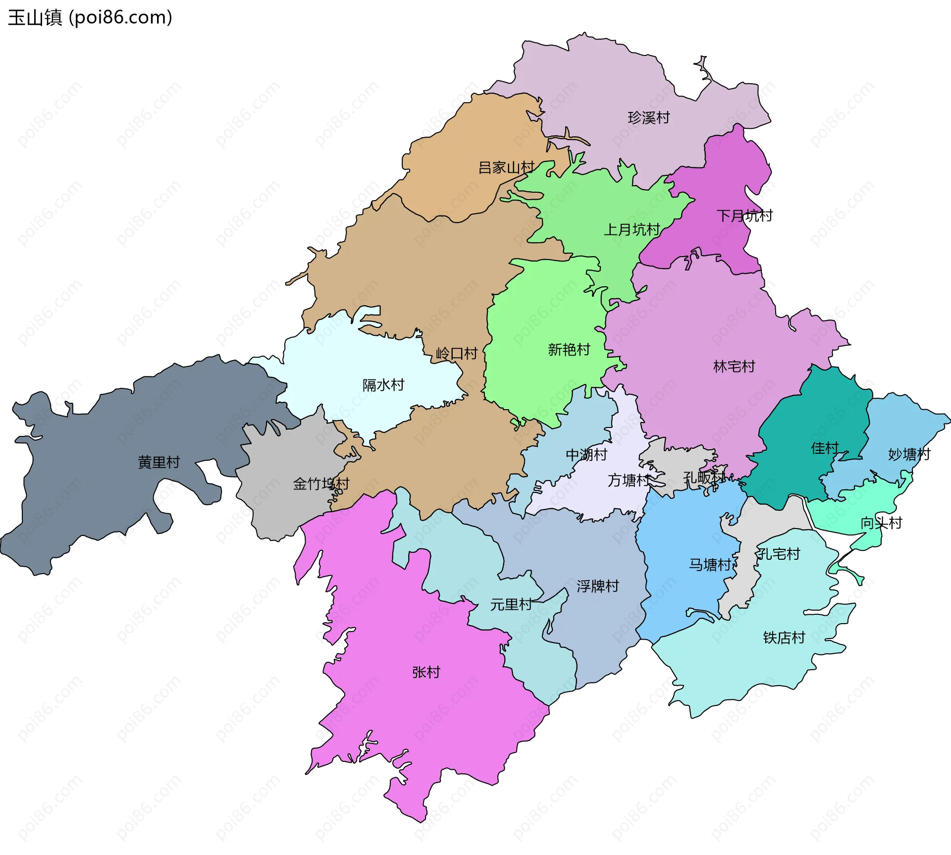 玉山镇边界地图(五级行政区划)