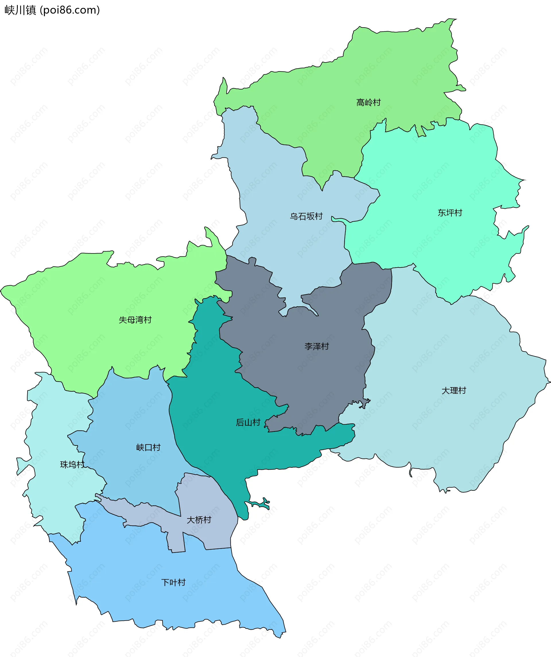 峡川镇边界地图(五级行政区划)