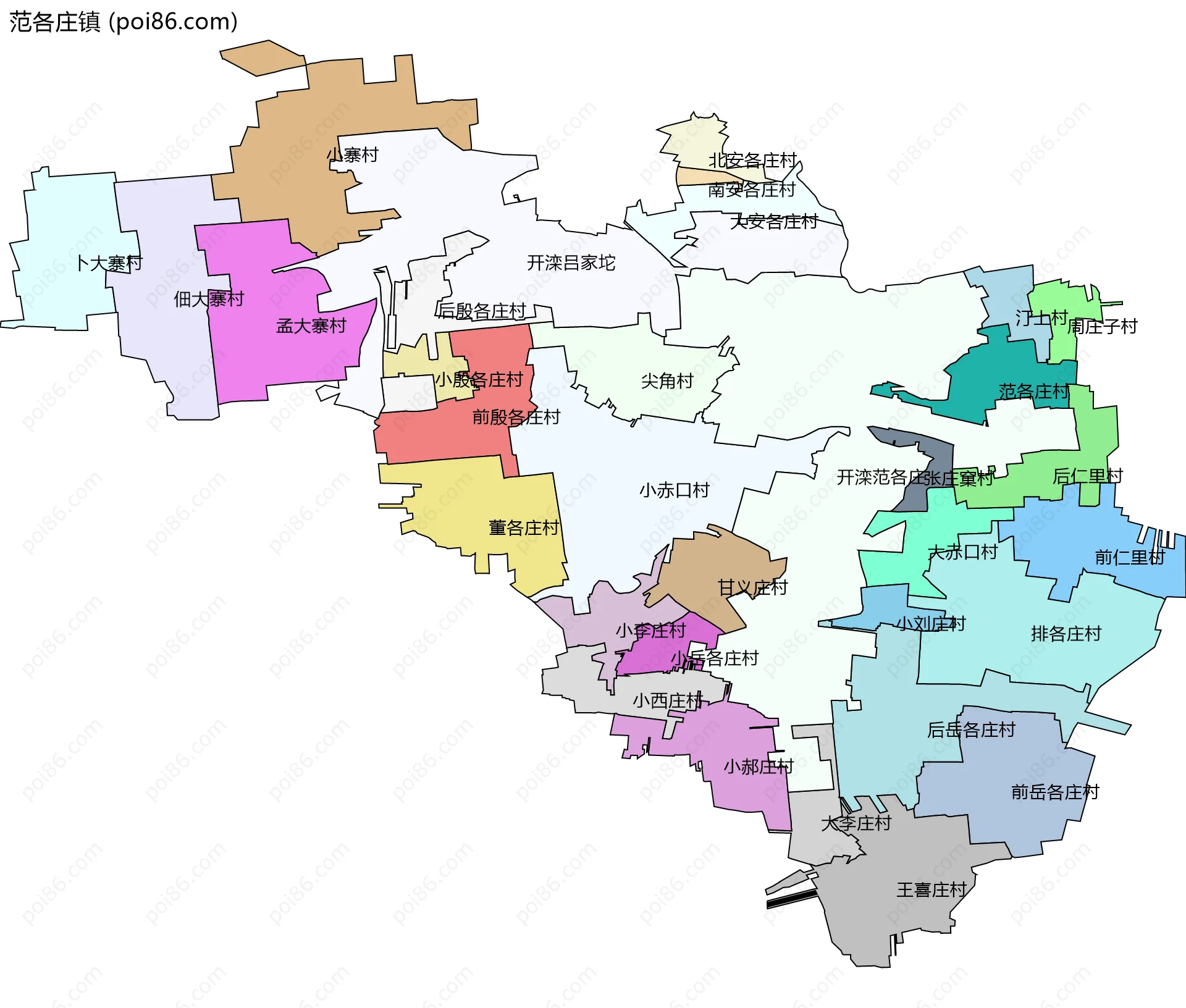 范各庄镇边界地图(五级行政区划)