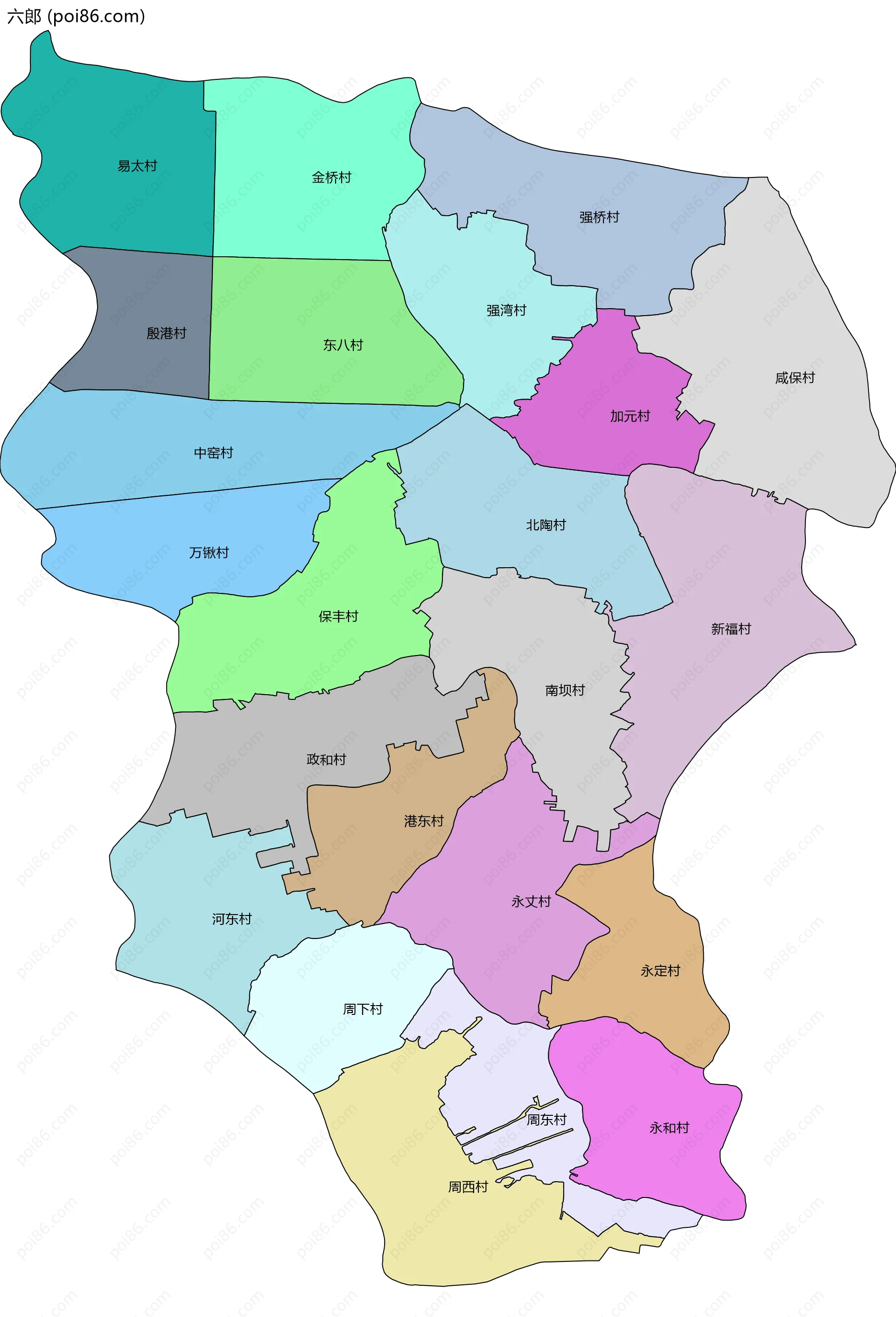 六郎边界地图(五级行政区划)