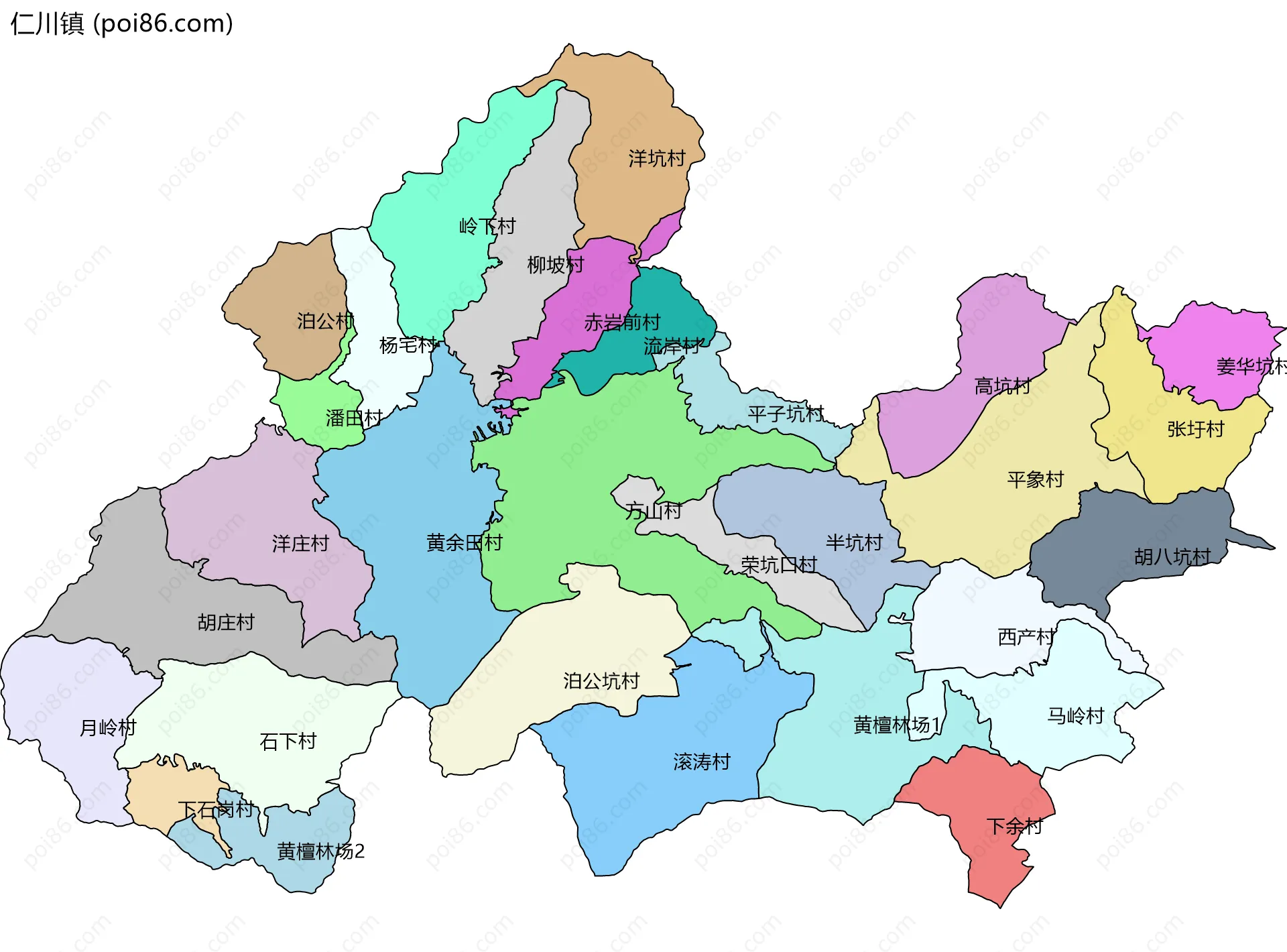 仁川镇边界地图(五级行政区划)