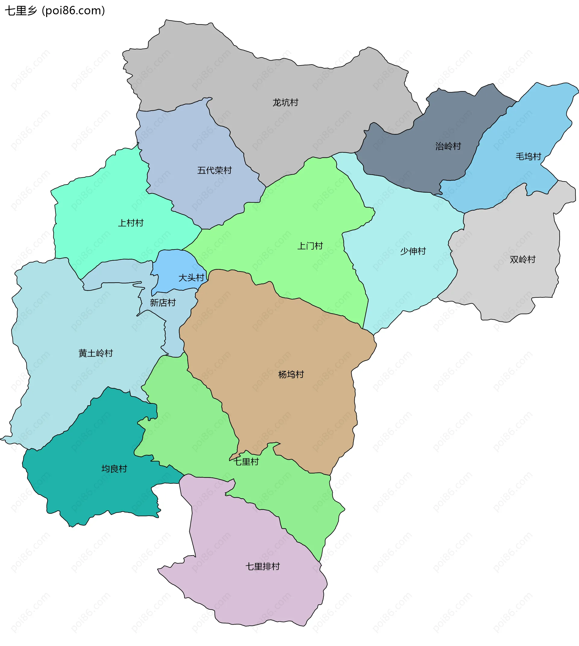 七里乡边界地图(五级行政区划)