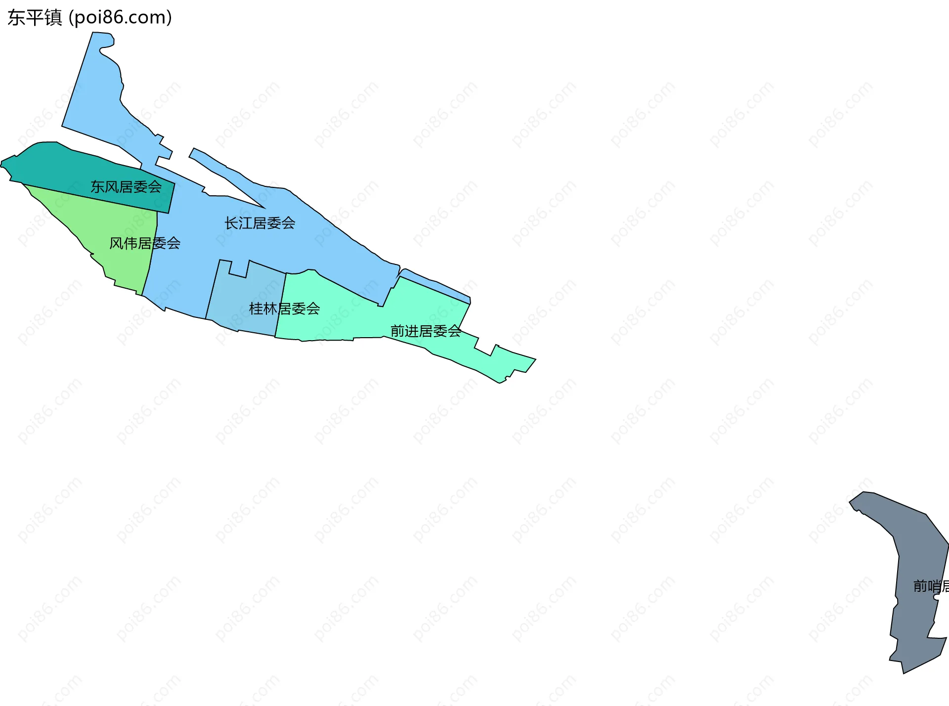 东平镇边界地图(五级行政区划)