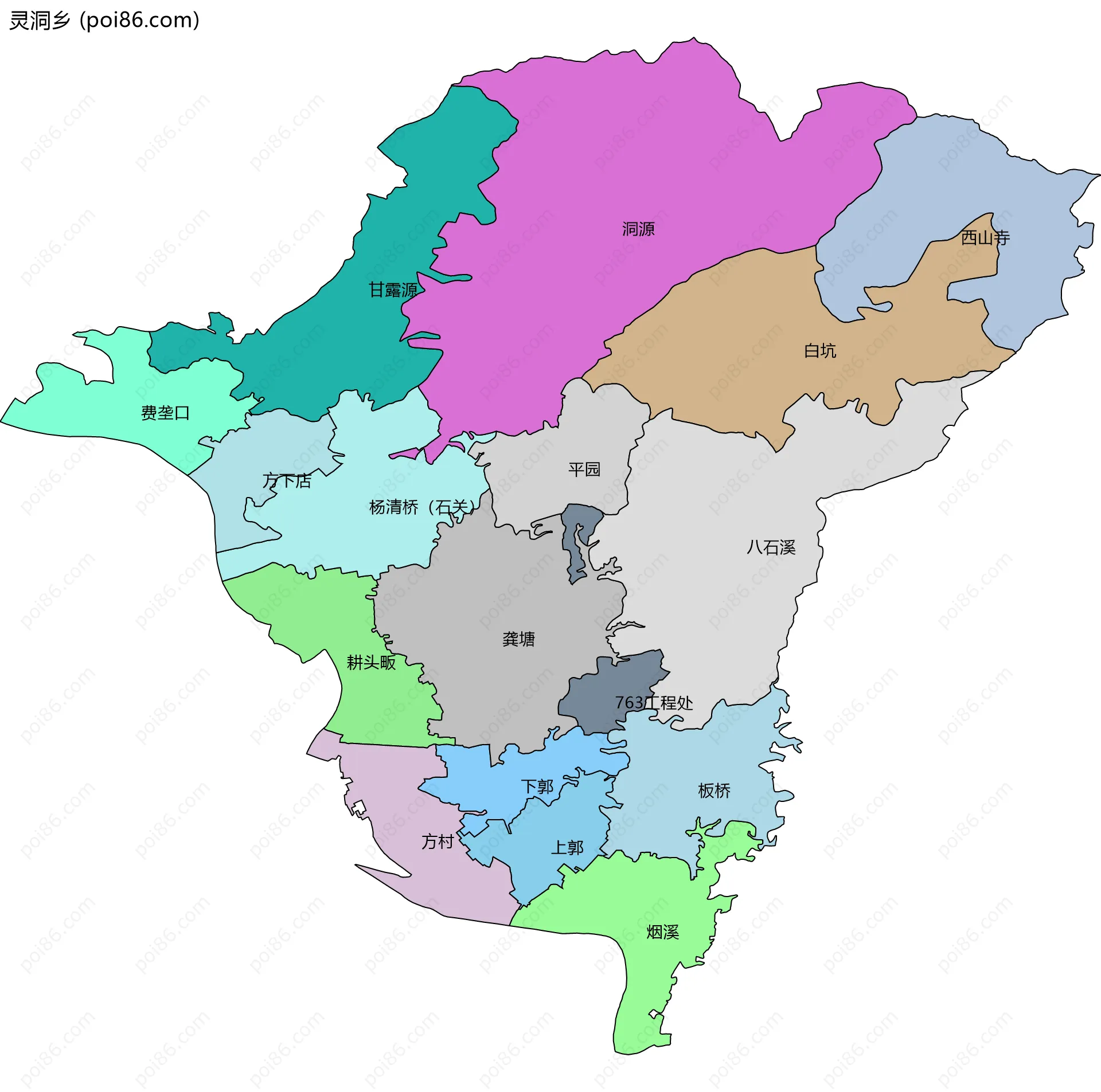 灵洞乡边界地图(五级行政区划)