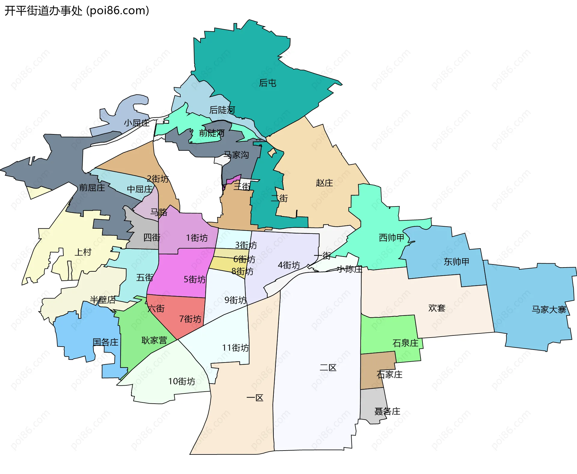 开平街道办事处边界地图(五级行政区划)