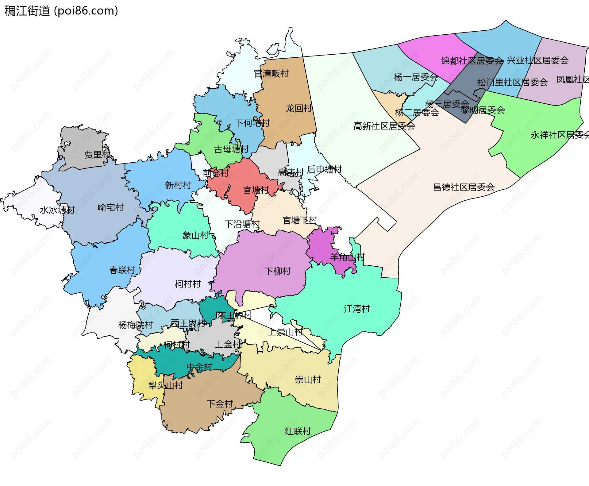 稠江街道边界地图(五级行政区划)
