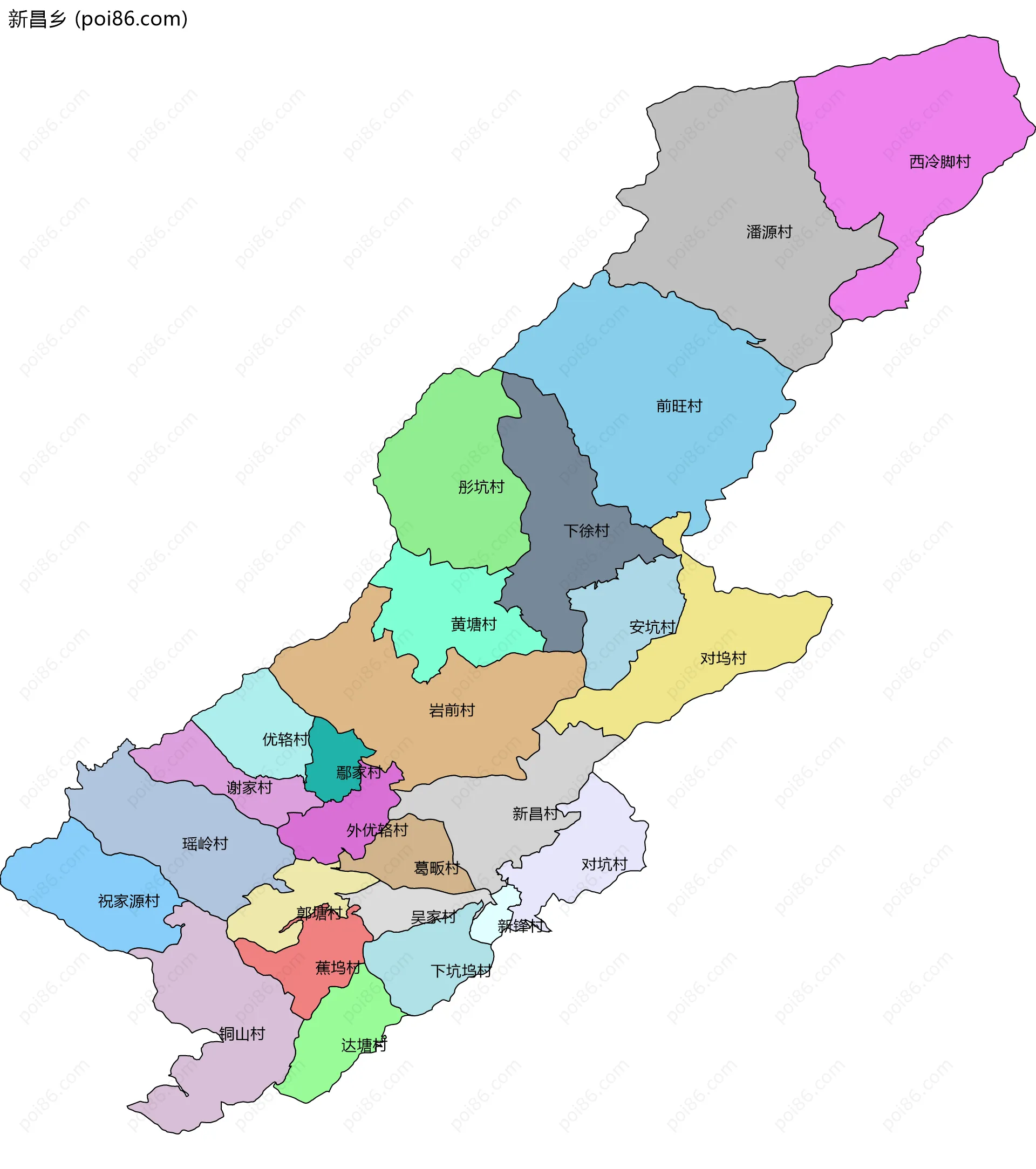 新昌乡边界地图(五级行政区划)