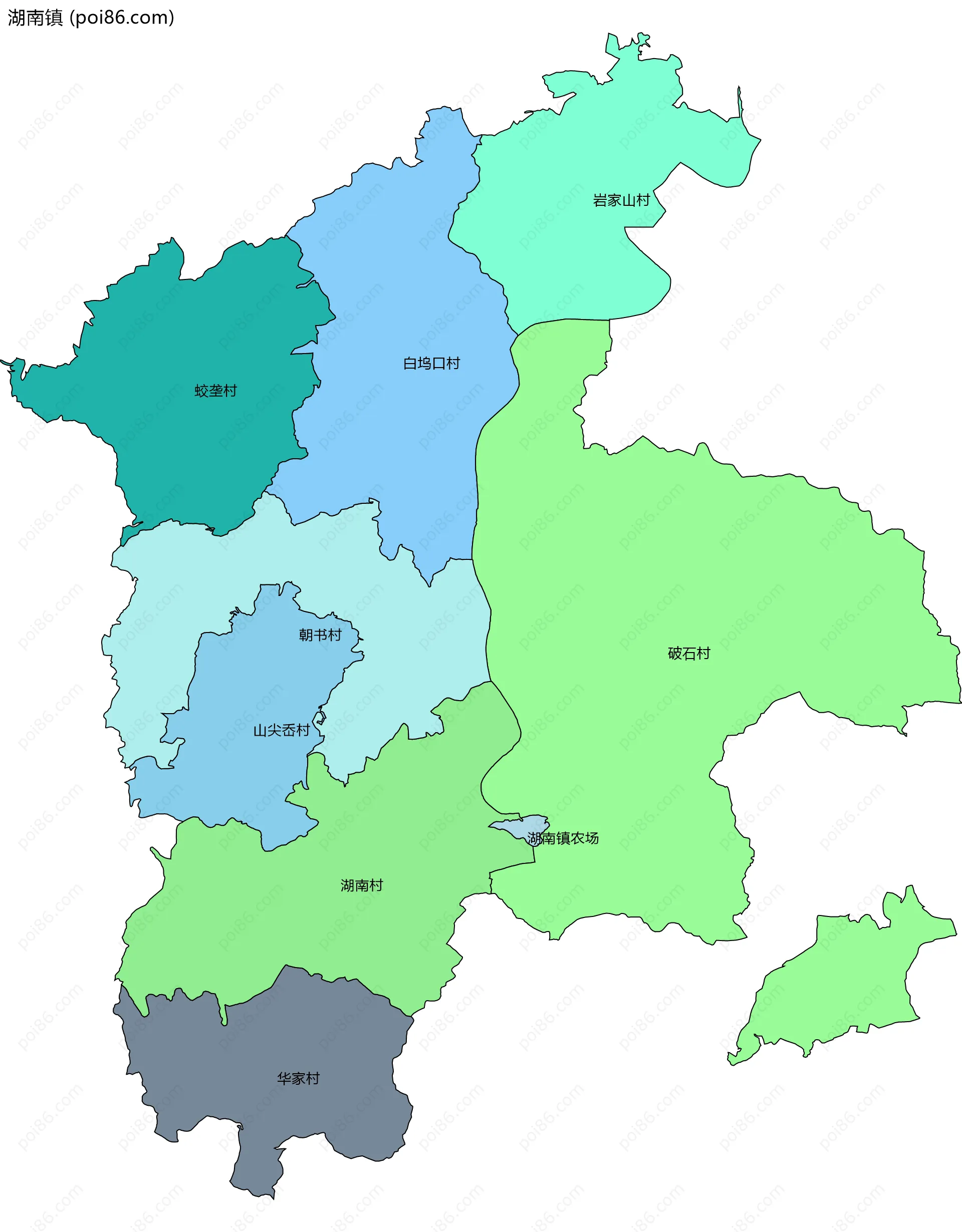 湖南镇边界地图(五级行政区划)