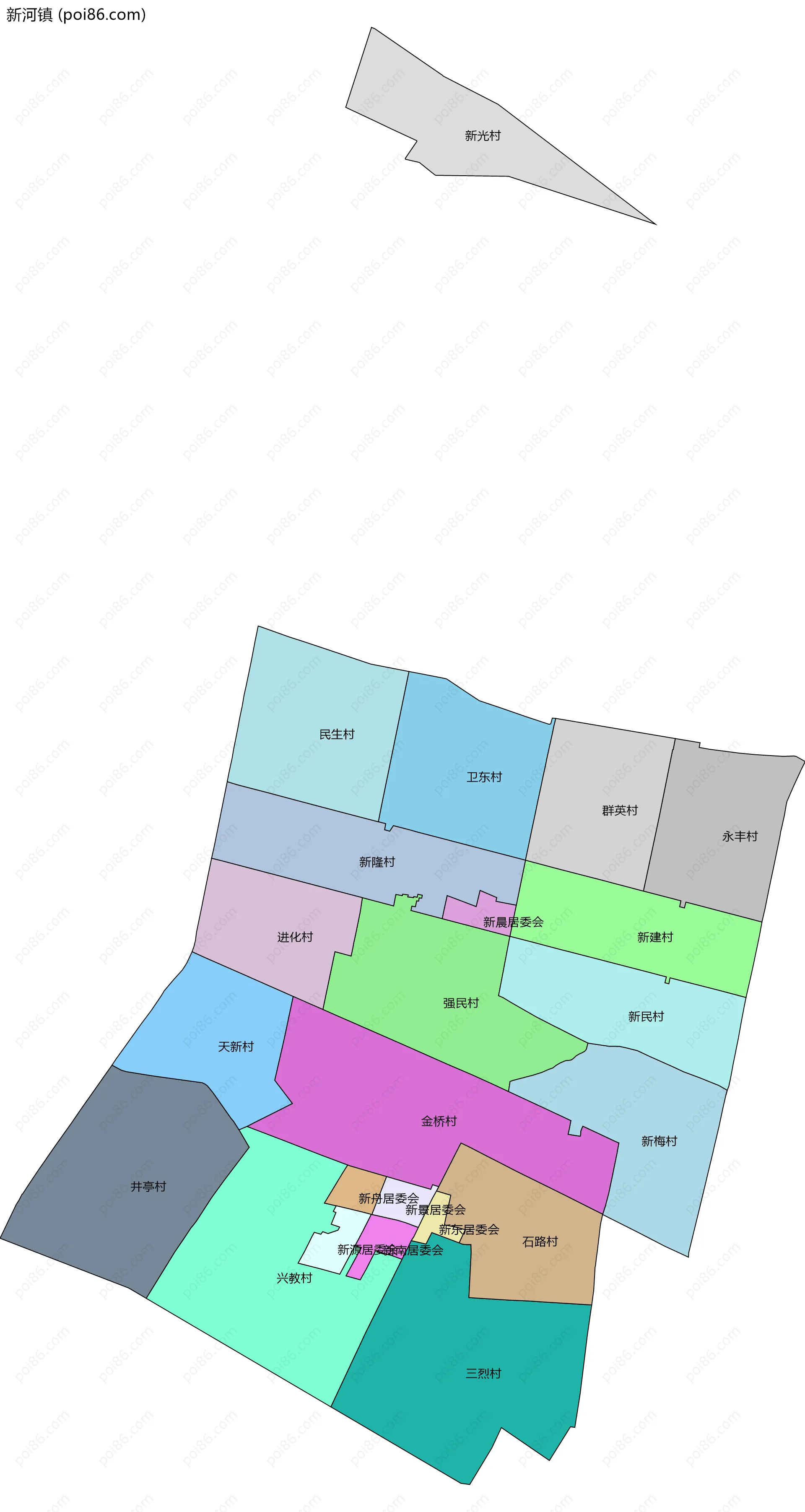 新河镇边界地图(五级行政区划)