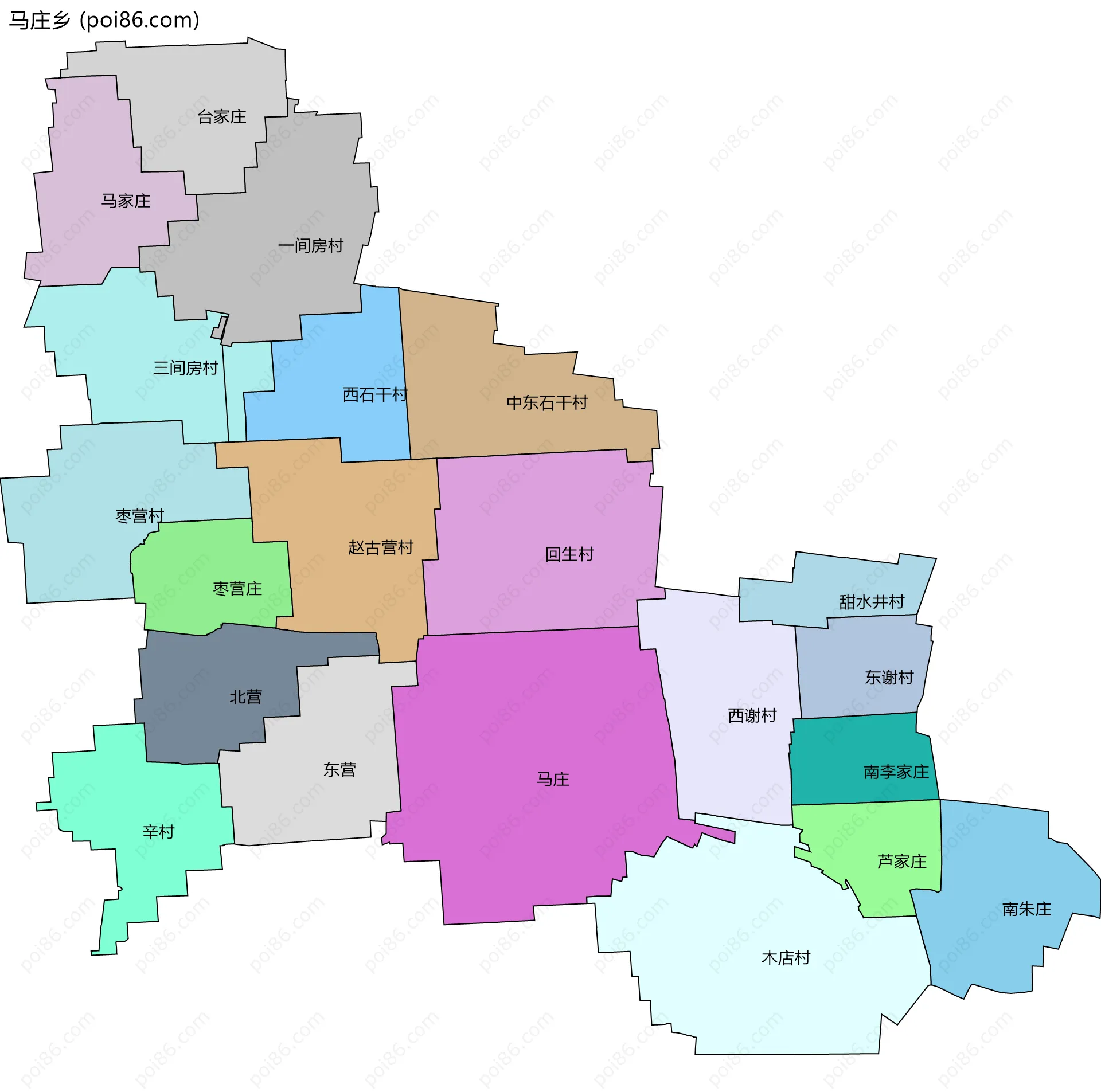 马庄乡边界地图(五级行政区划)